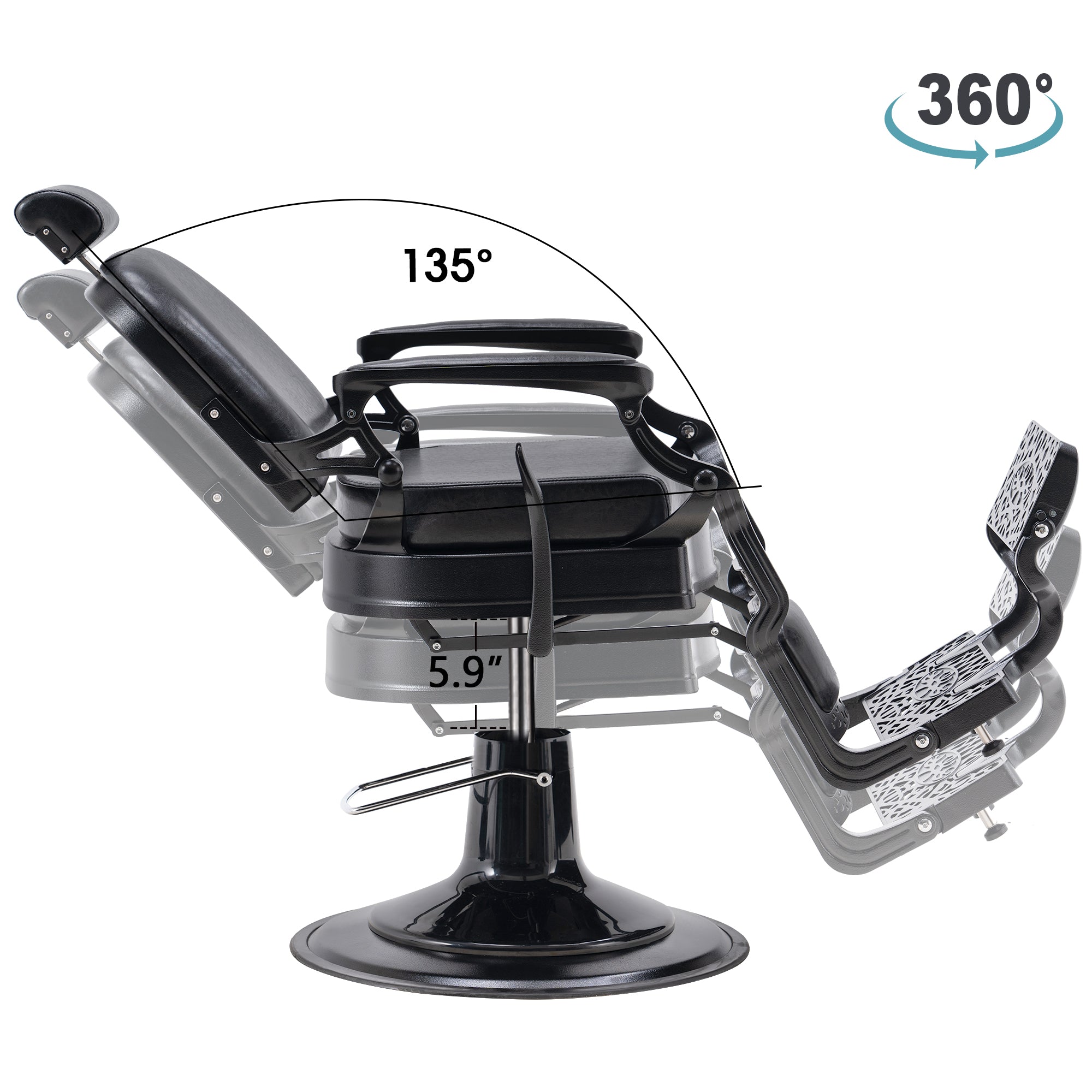 BarberPub All Purpose Barber Chair,Hydraulic Reclining Barbershop Equipment 3850