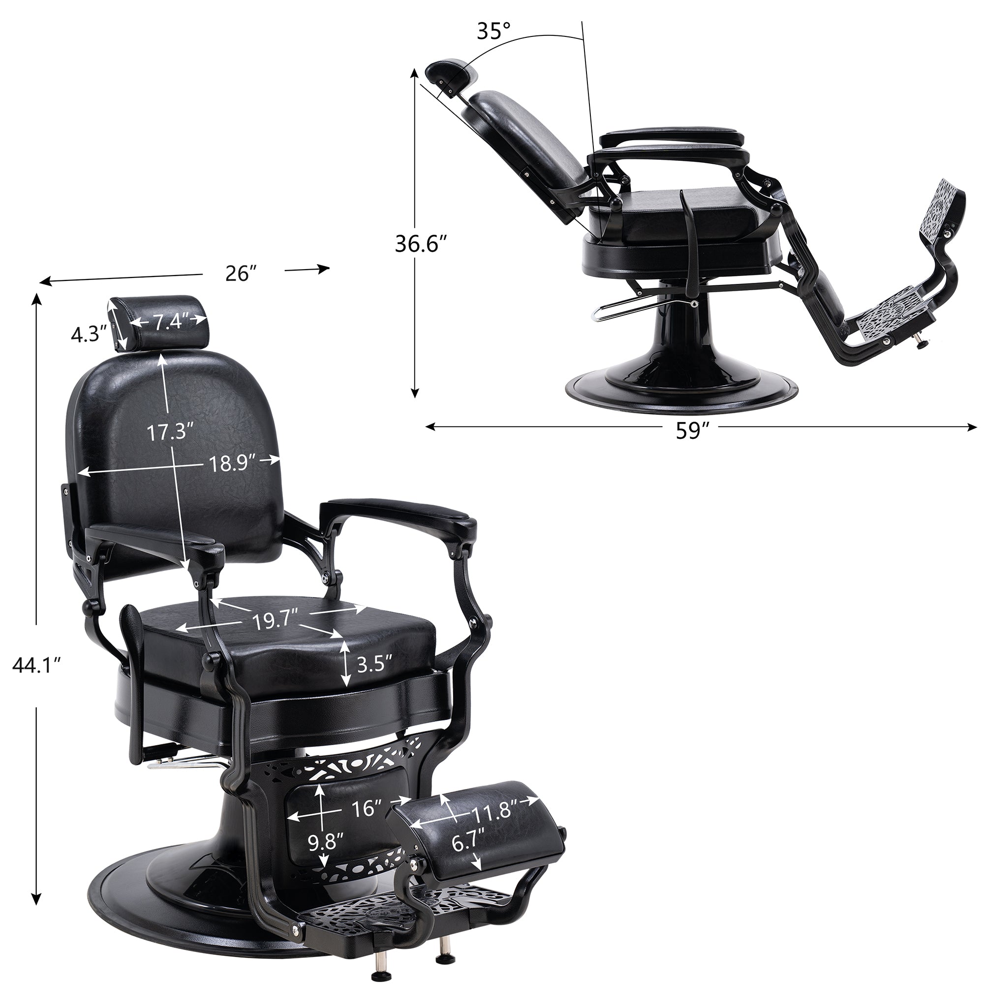 BarberPub All Purpose Barber Chair,Hydraulic Reclining Barbershop Equipment 3850