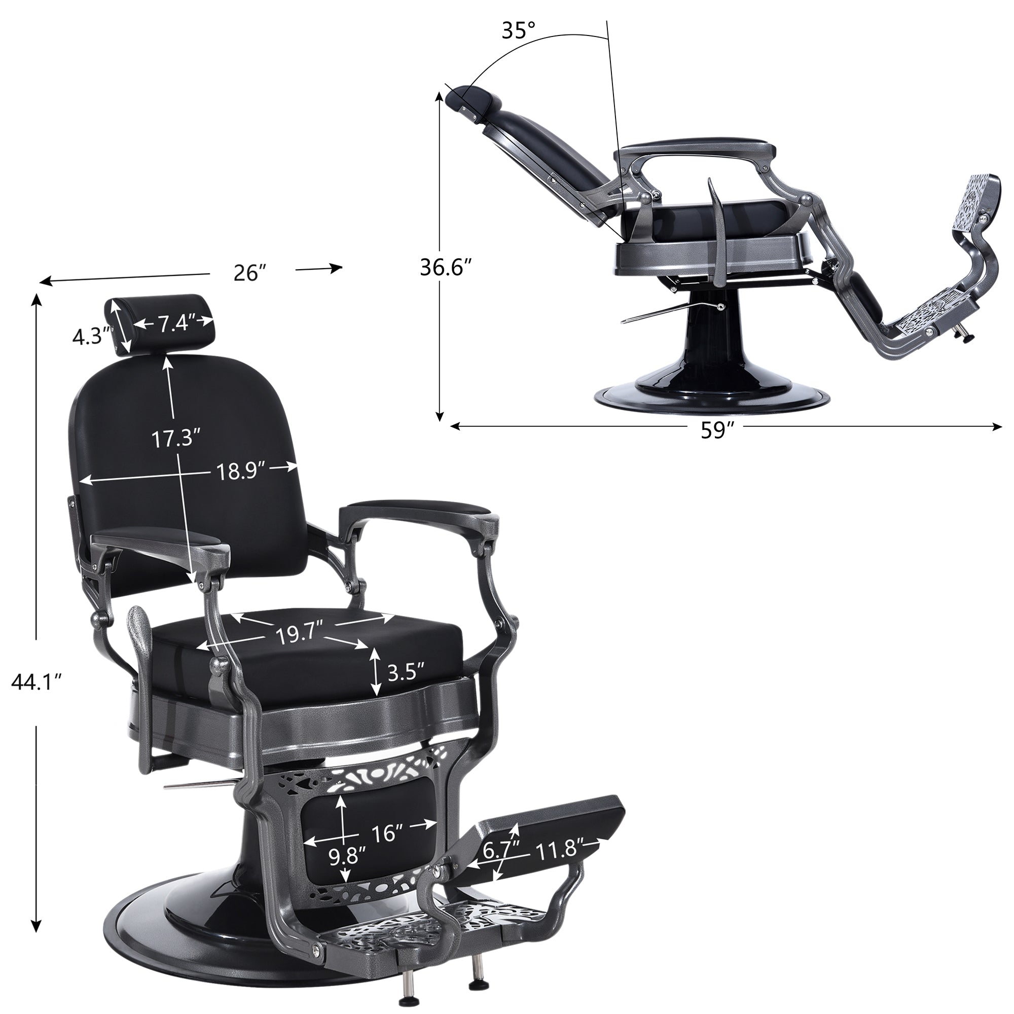 BarberPub All Purpose Barber Chair,Hydraulic Reclining Barbershop Equipment 3850