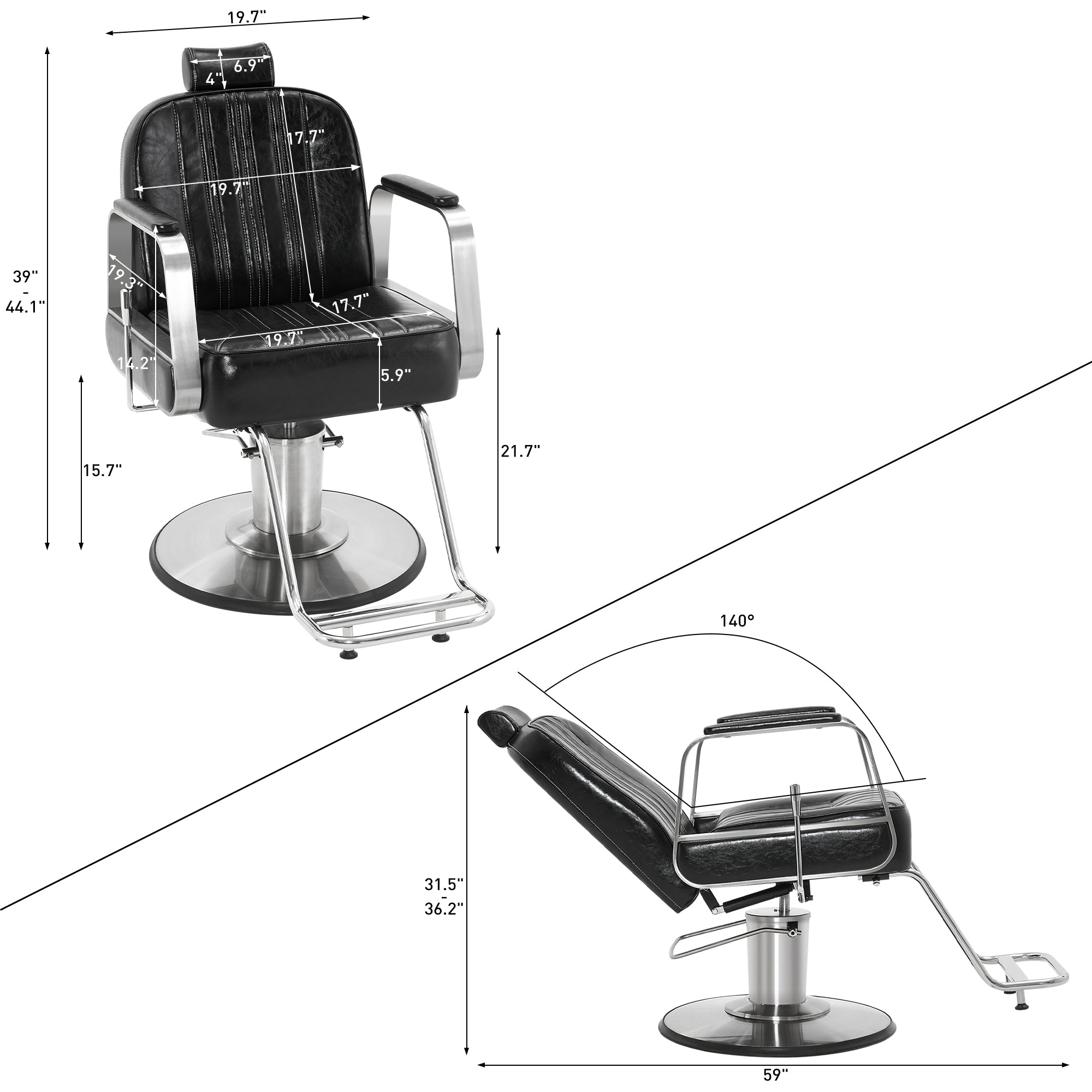 BarberPub Barber Chair for Hair Stylist, All Purpose Reclining Salon Styling Chair 8548