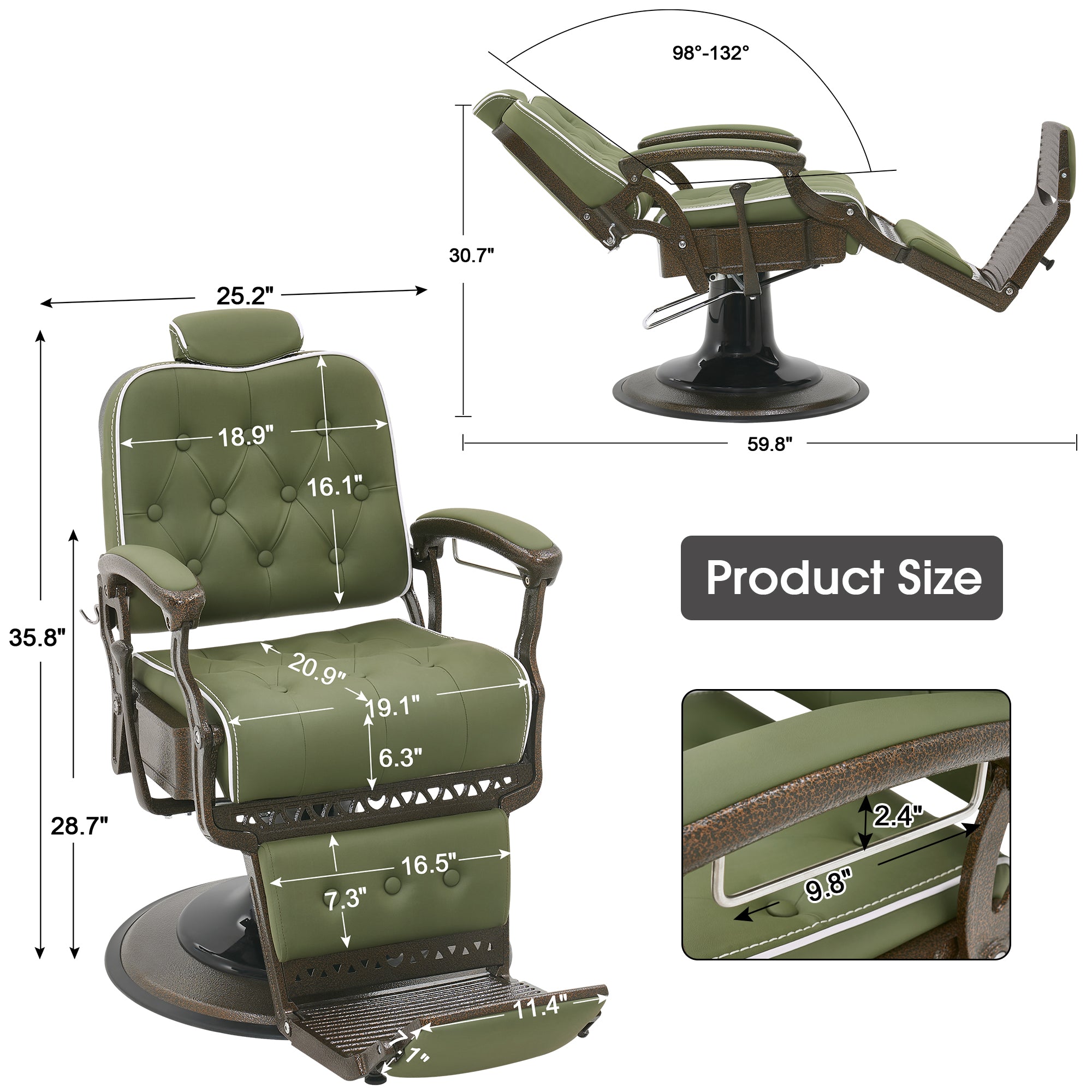 BarberPub All Purpose Barber Chair, Vintage Reclining Hydraulic Hair Salon Chair 9218