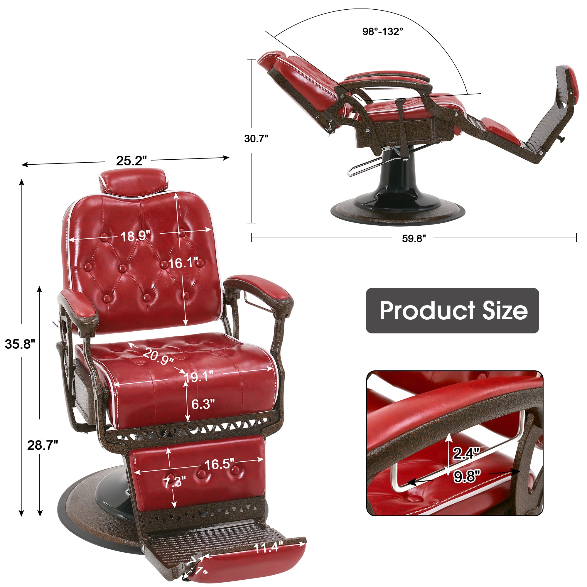 BarberPub All Purpose Barber Chair, Vintage Reclining Hydraulic Hair Salon Chair 9218