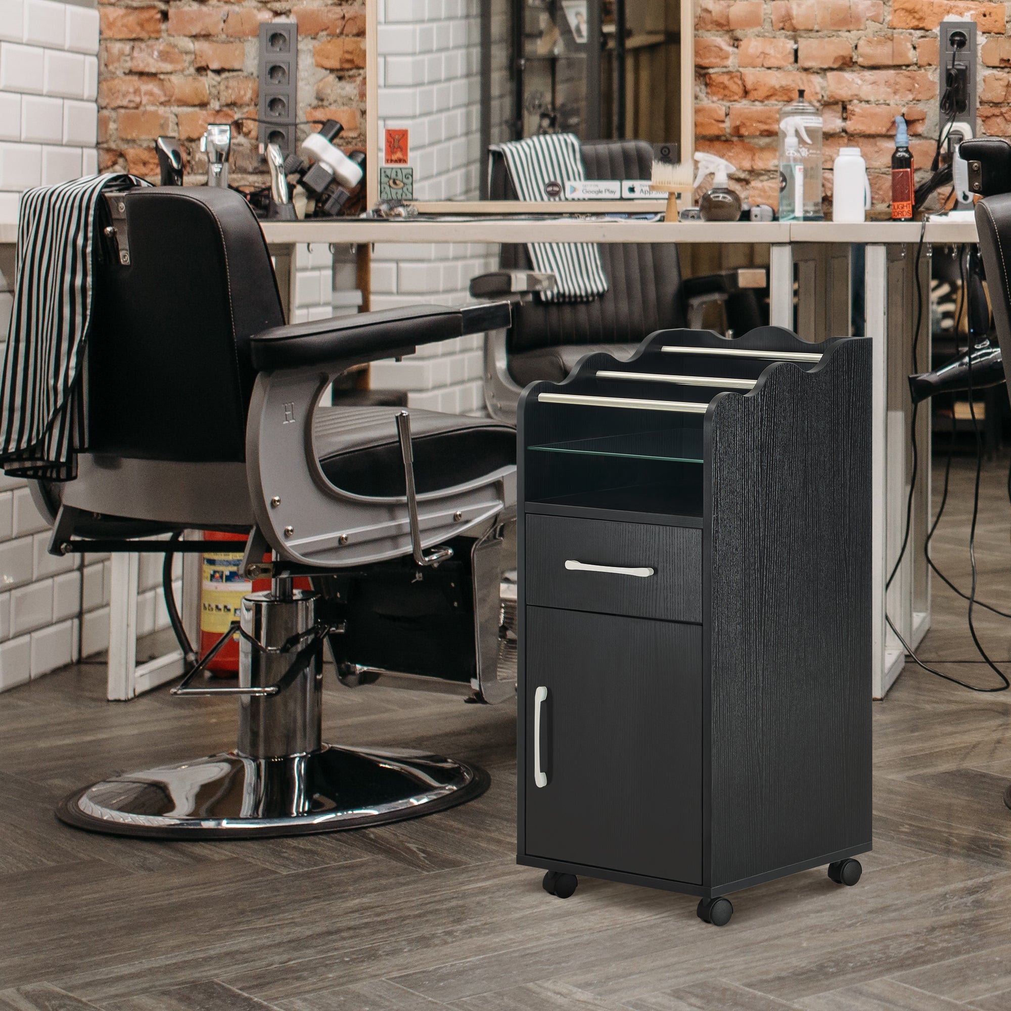 Hair Salon Cart with Stroage Cabinet, Barber Rolling Trolley for Hair Stylist, Beauty Organizer 2013