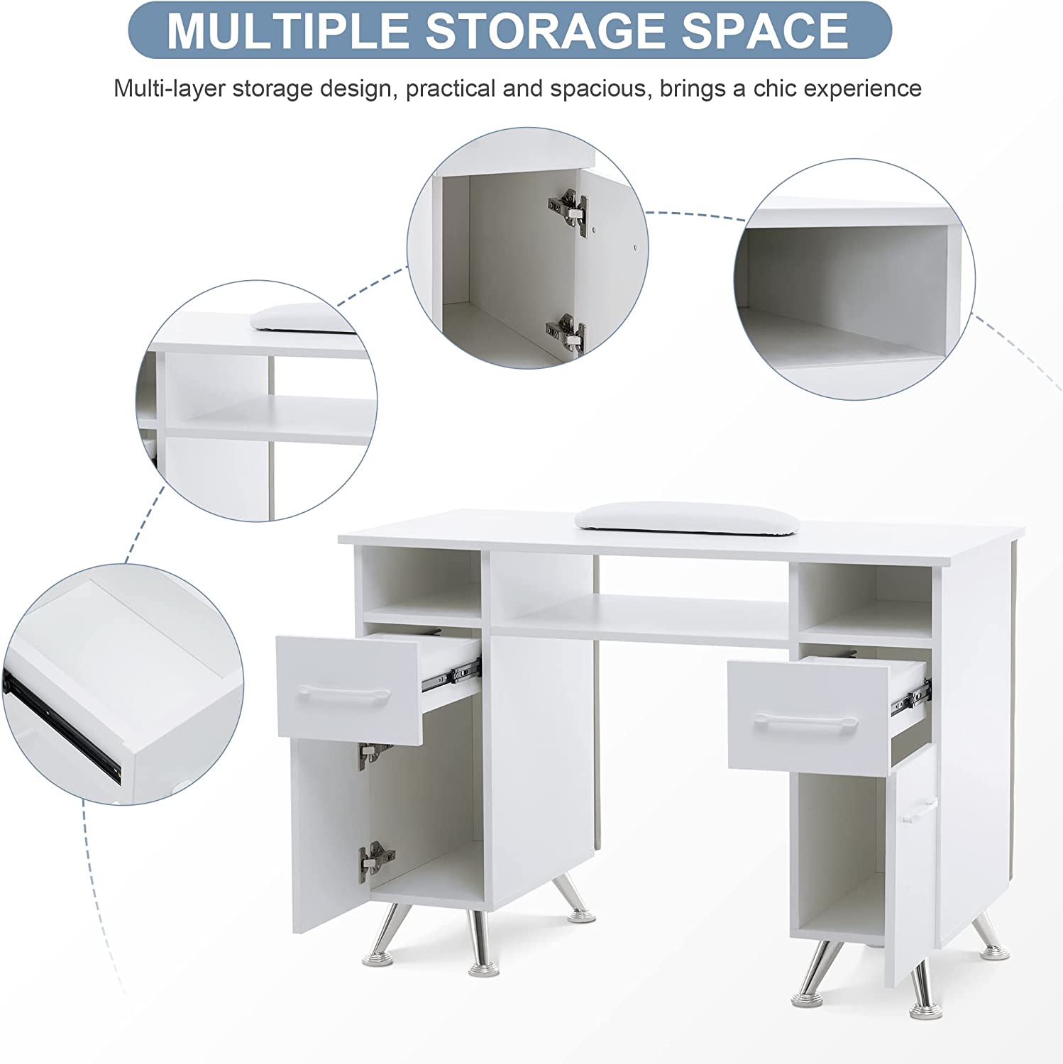 BarberPub Acetone Resistant Manicure Table Nail Equipment for Storage 2671