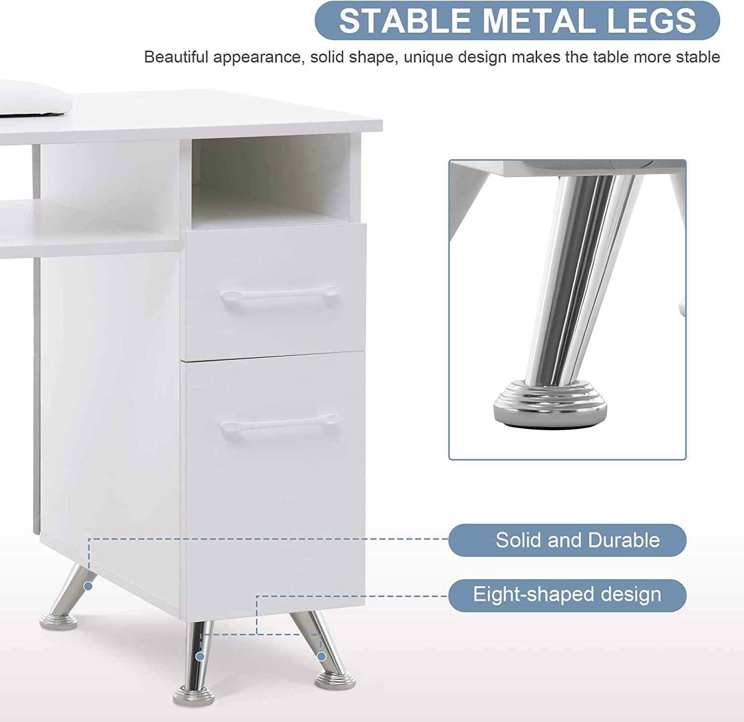 BarberPub Acetone Resistant Manicure Table Nail Equipment for Storage 2671