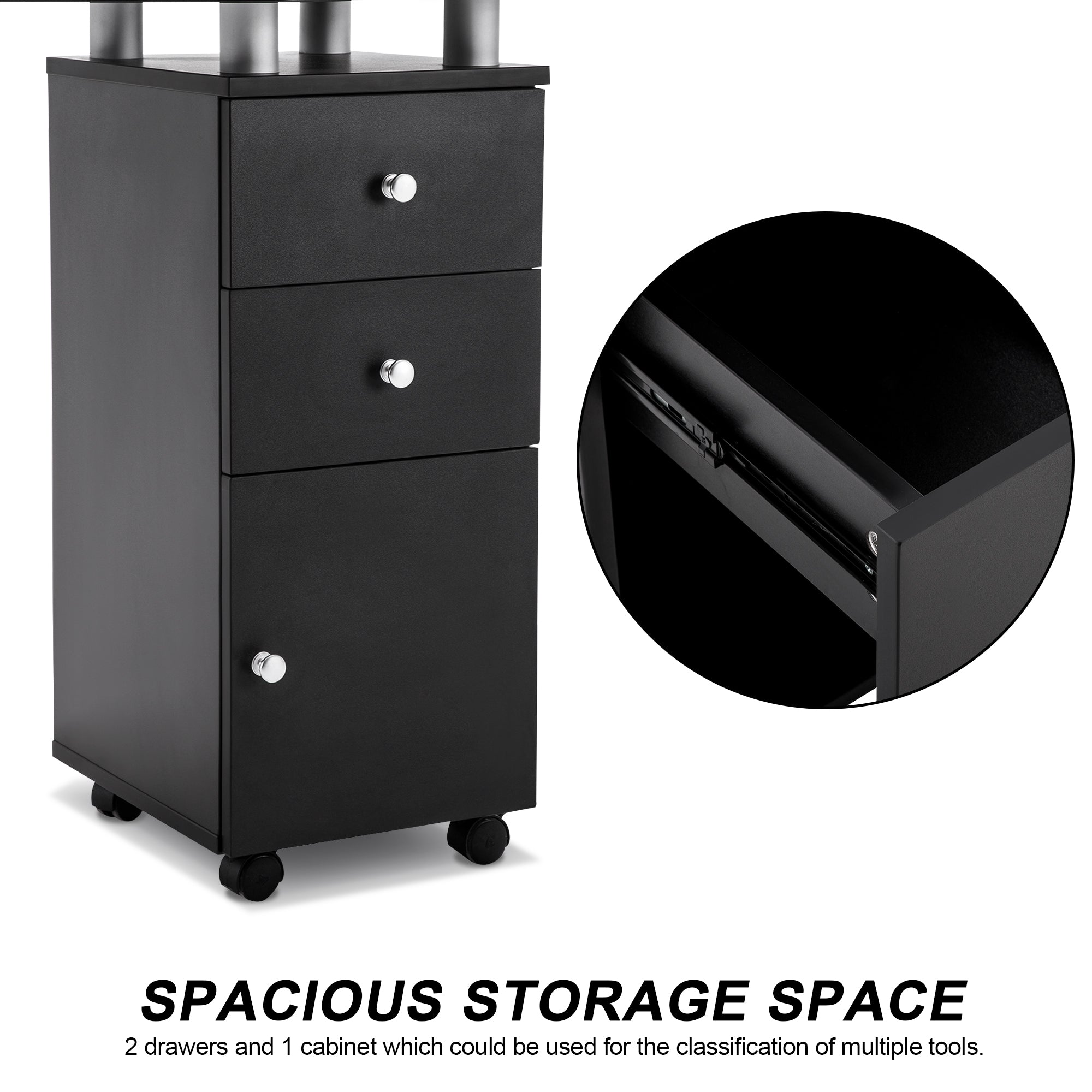 Manicure Acetone Resistant Table with Storage Cabinet & Drawer, Beauty Nail Art Desk with Wheels 0422