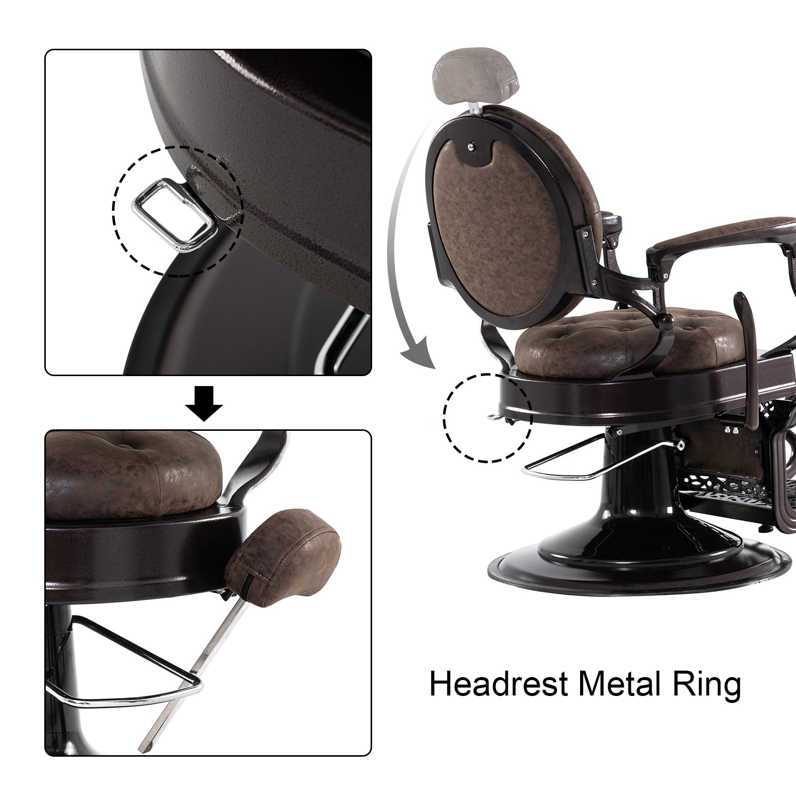 BarberPub Metal Vintage Barber Chair1, Reclining Barbershop Chair with Headrest 3849