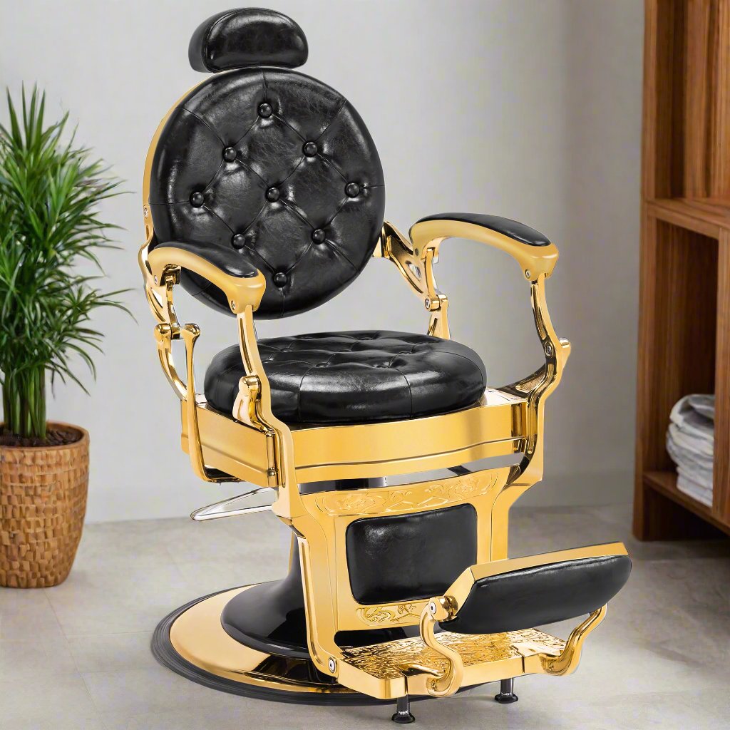 BarberPub Metal Vintage Barber Chair1, Reclining Barbershop Chair with Headrest 3849