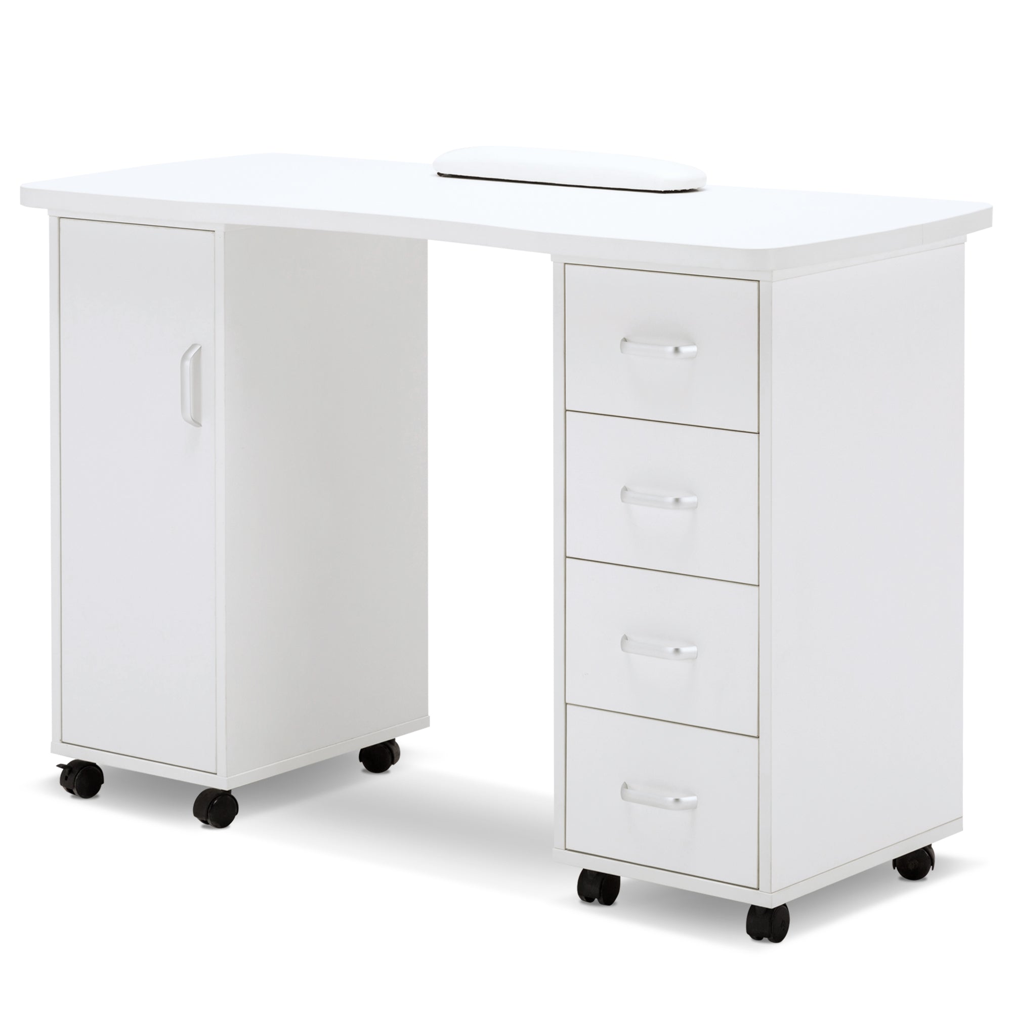 Manicure Acetone Resistant Table with Lockable Wheels, Nail Art Station for Storage 0611