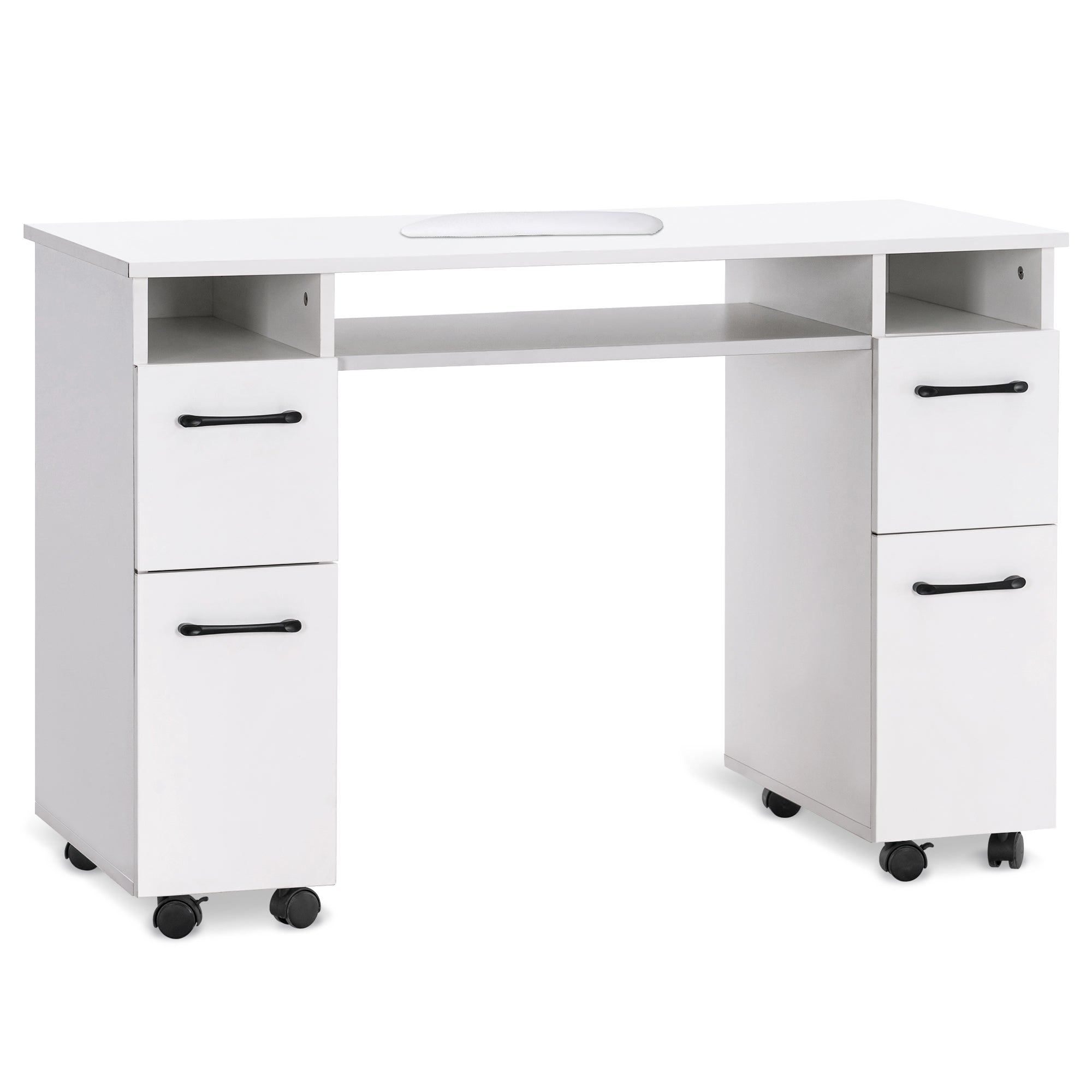 Manicure Table with Lockable Wheels, Beauty Nail Art Desk with Storage Drawers & Cabinets 2600
