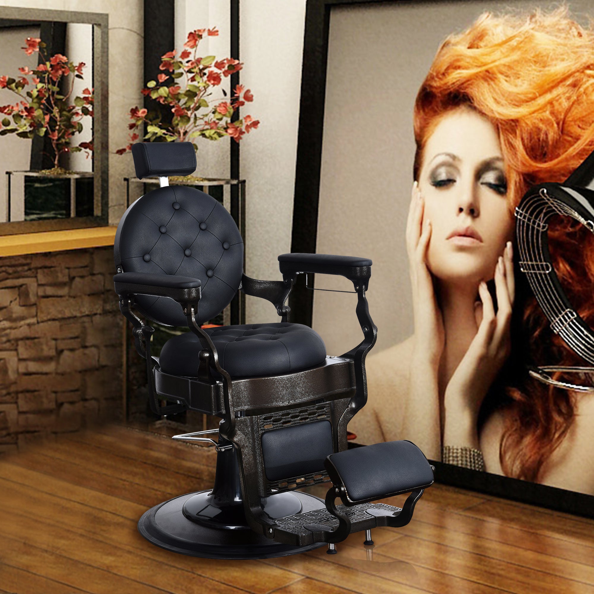 BarberPub Vintage Barber Chair, Heavy Duty Metal Frame Reclining All Purpose Chair 2947