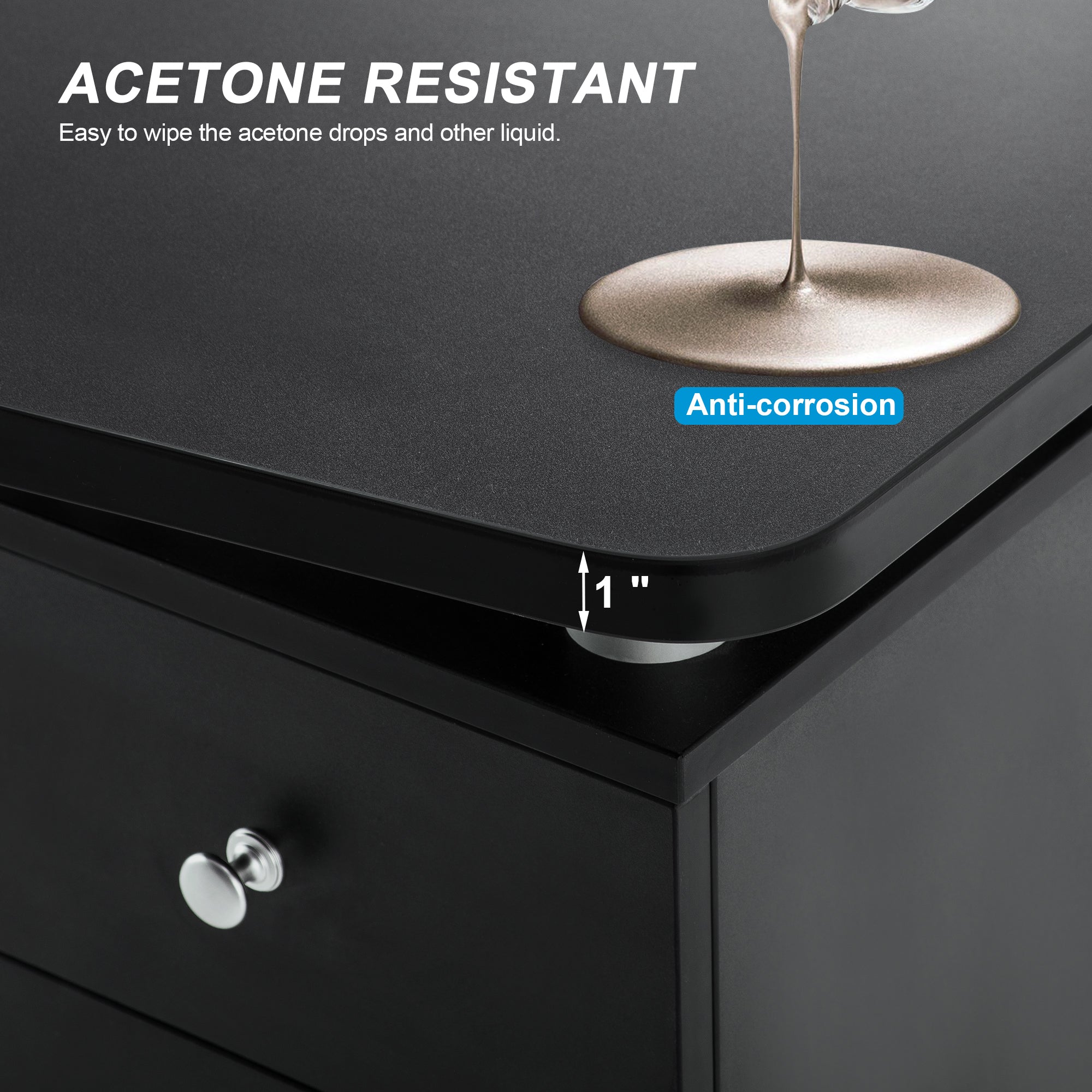 Manicure Acetone Resistant Table with Storage Cabinet & Drawer, Beauty Nail Art Desk with Wheels 0422