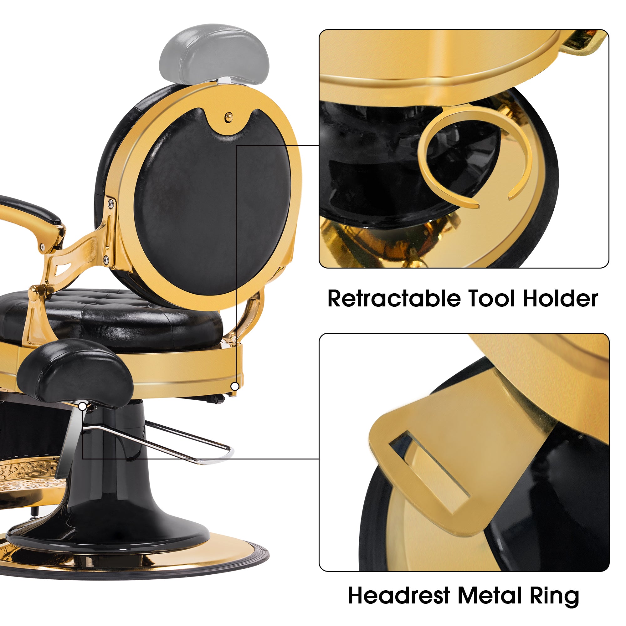 BarberPub Metal Vintage Barber Chair1, Reclining Barbershop Chair with Headrest 3849