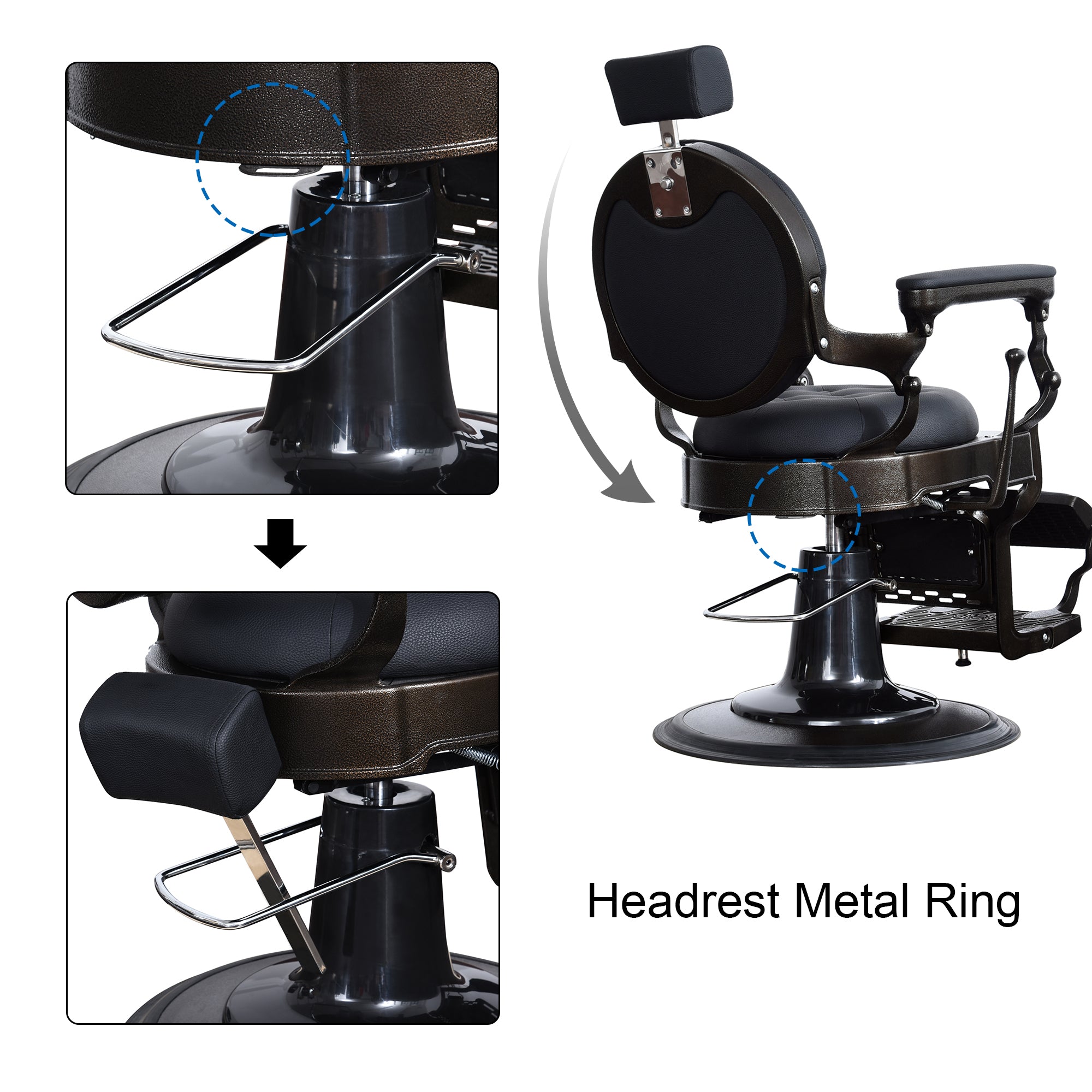 BarberPub Vintage Barber Chair, Heavy Duty Metal Frame Reclining All Purpose Chair 2947