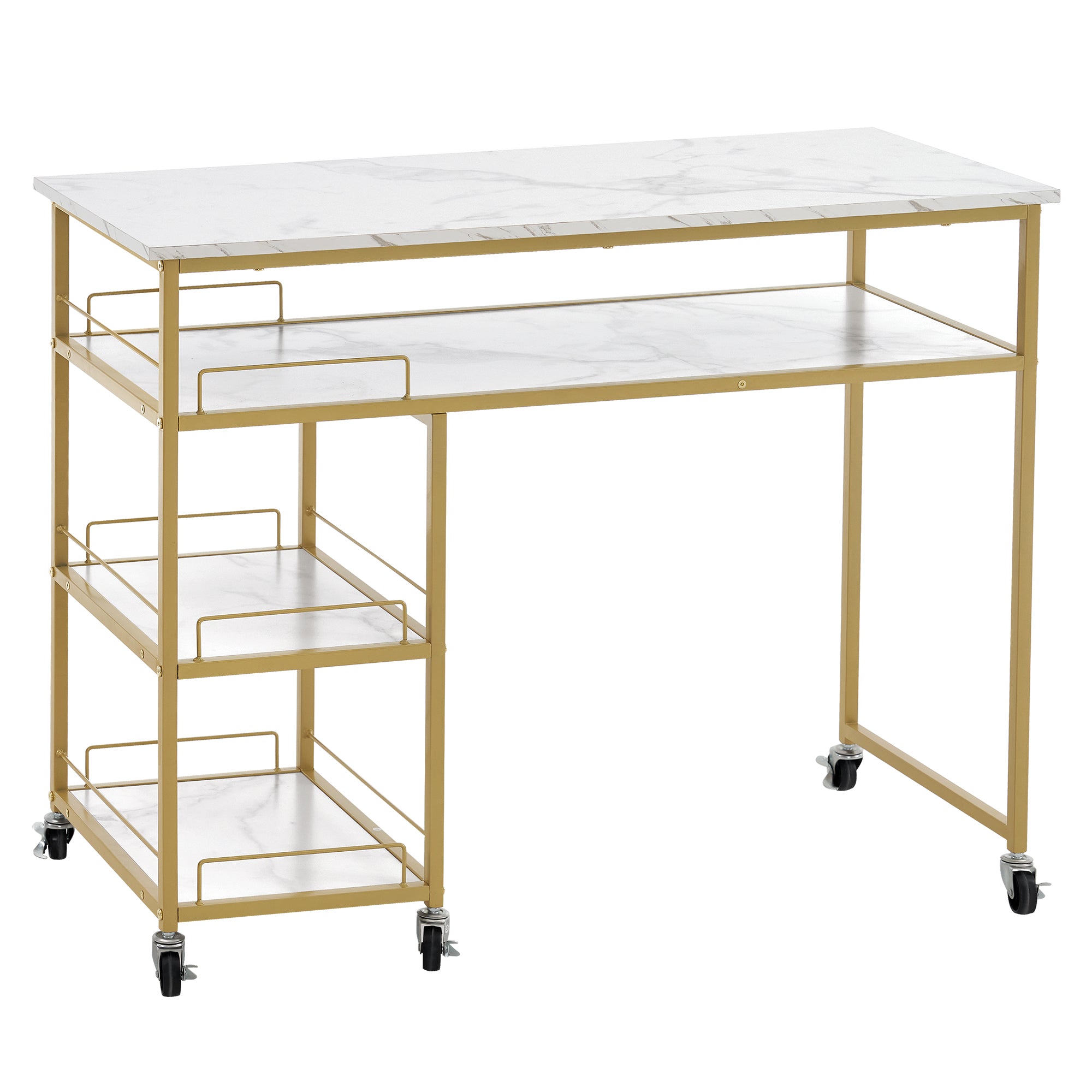 Simple Manicure Table with Rolling Wheels, Modern Marbling Makeup Station 2401