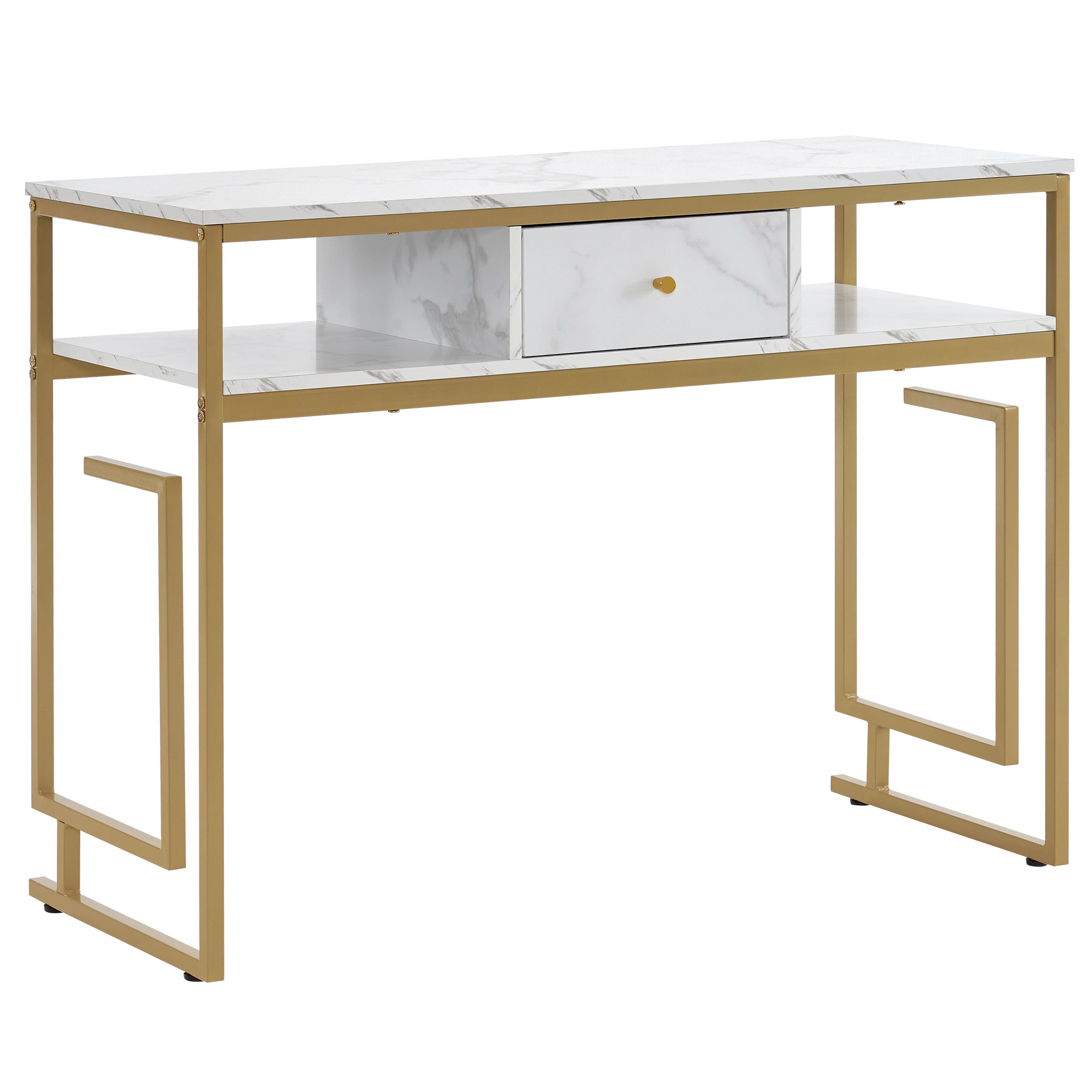 Marbling Panels Beauty Nail Tech Desk with Open Space, Multi-Purpose Manicure Storage Table 2419