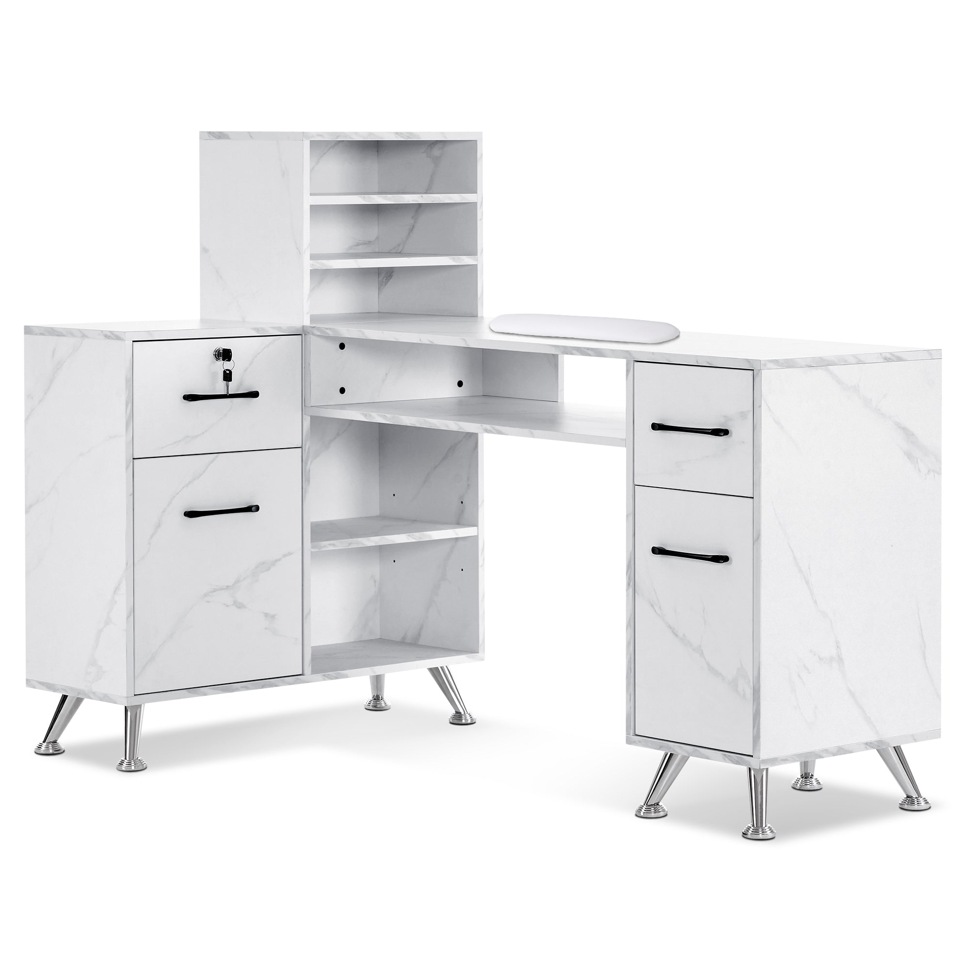 L-Shaped Multi-functional Storage Manicure Table, Beauty Nail Desk with Open Space 2866