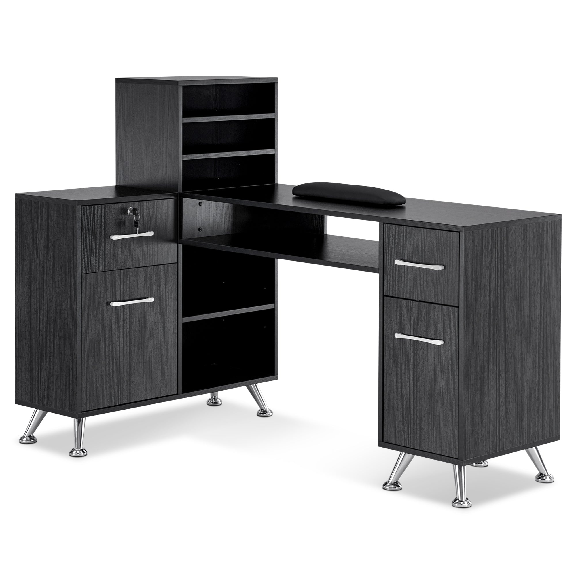 L-Shaped Multi-functional Storage Manicure Table, Beauty Nail Desk with Open Space 2866