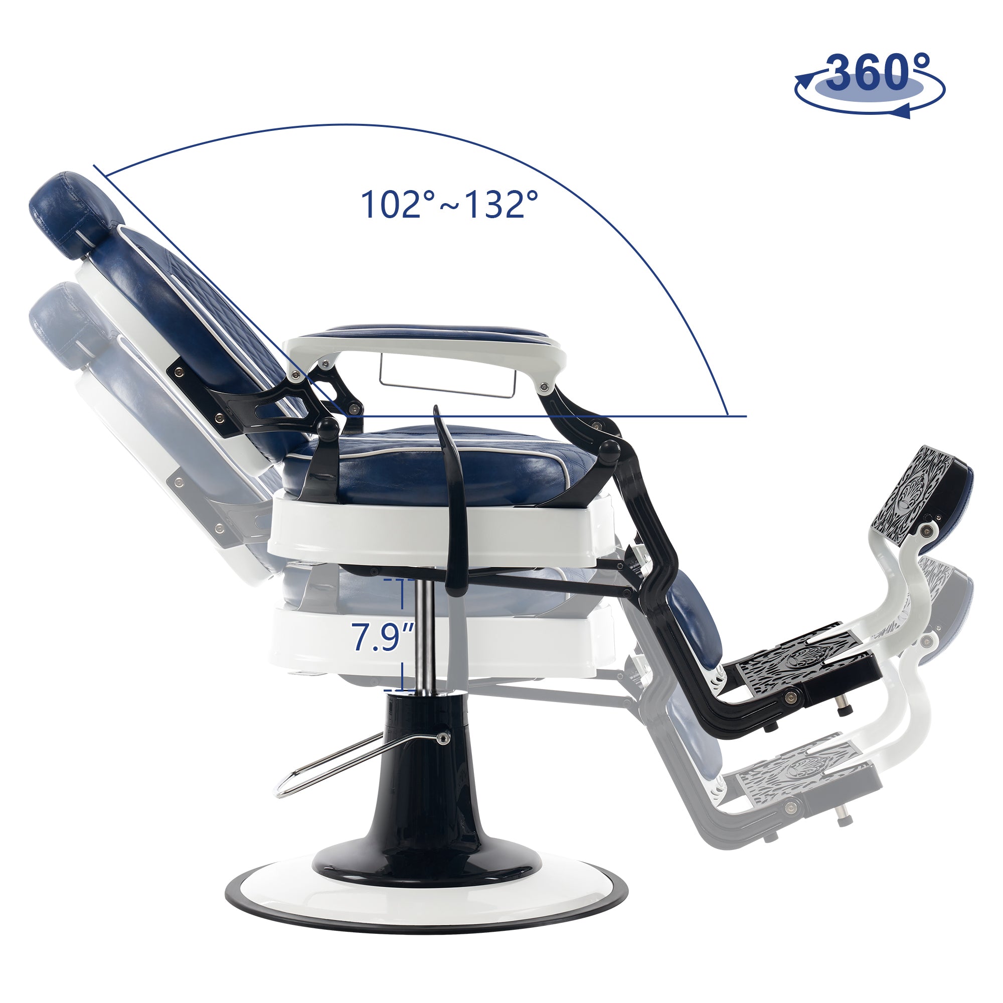 BarberPub Vintage Barber Chair, Hydraulic Reclining Salon Beauty Equipment 8739