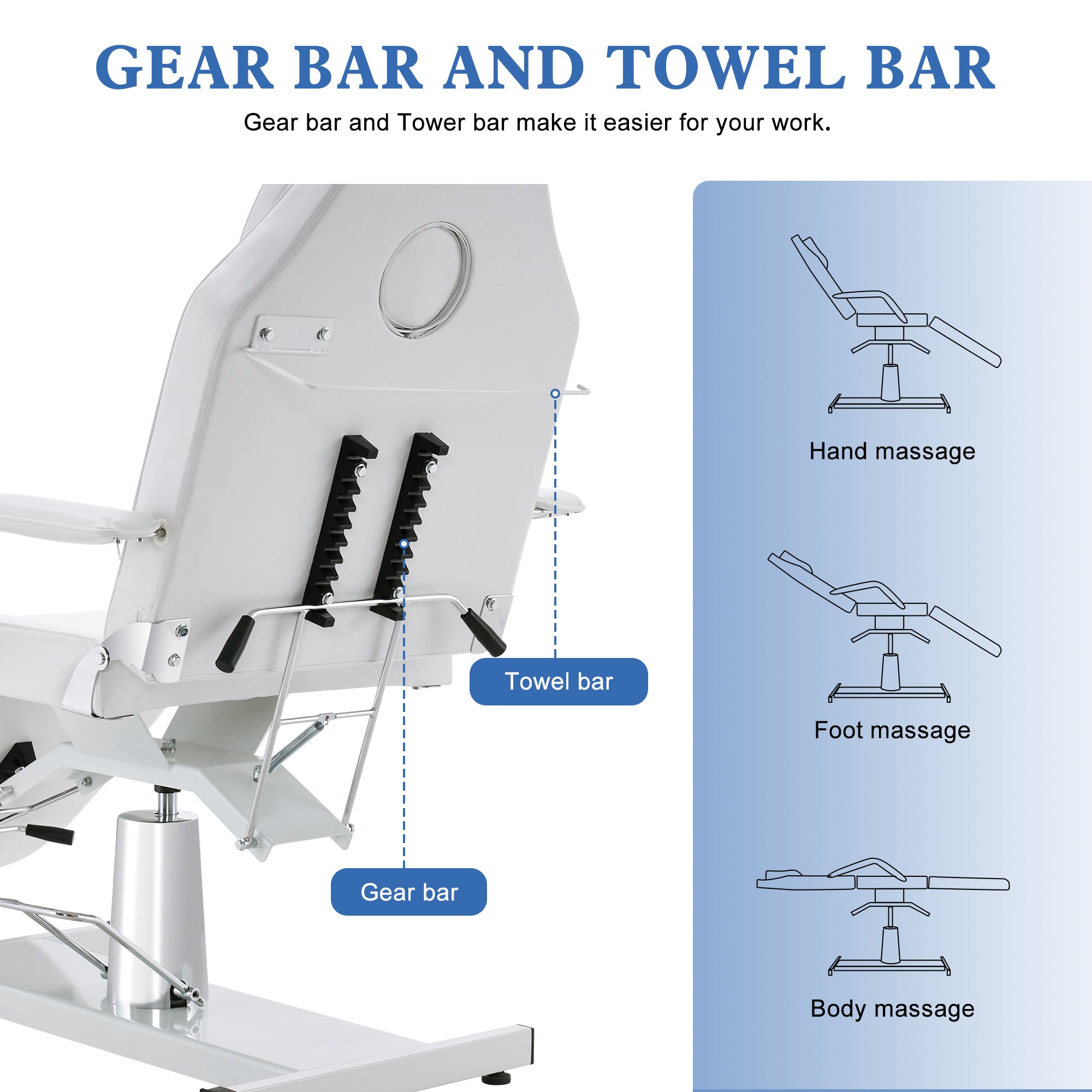 BarberPub Professional Hydraulic Beauty Bed, Height Adjustable Tattoo SPA Chair for Client 2753