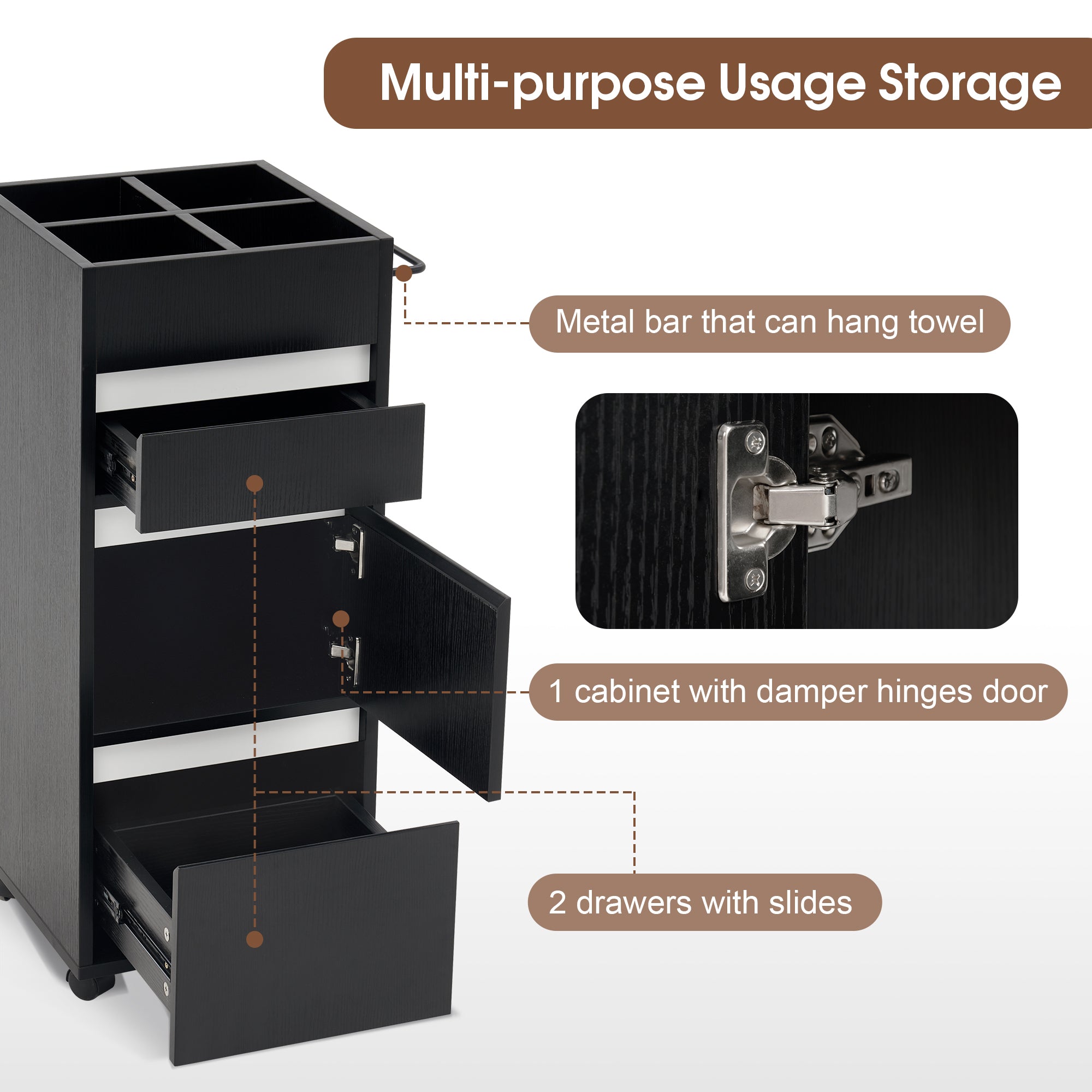 Hair Salon SPA Trolley with Square Storage Lattice, Barber Rolling Cart Organizer 2039