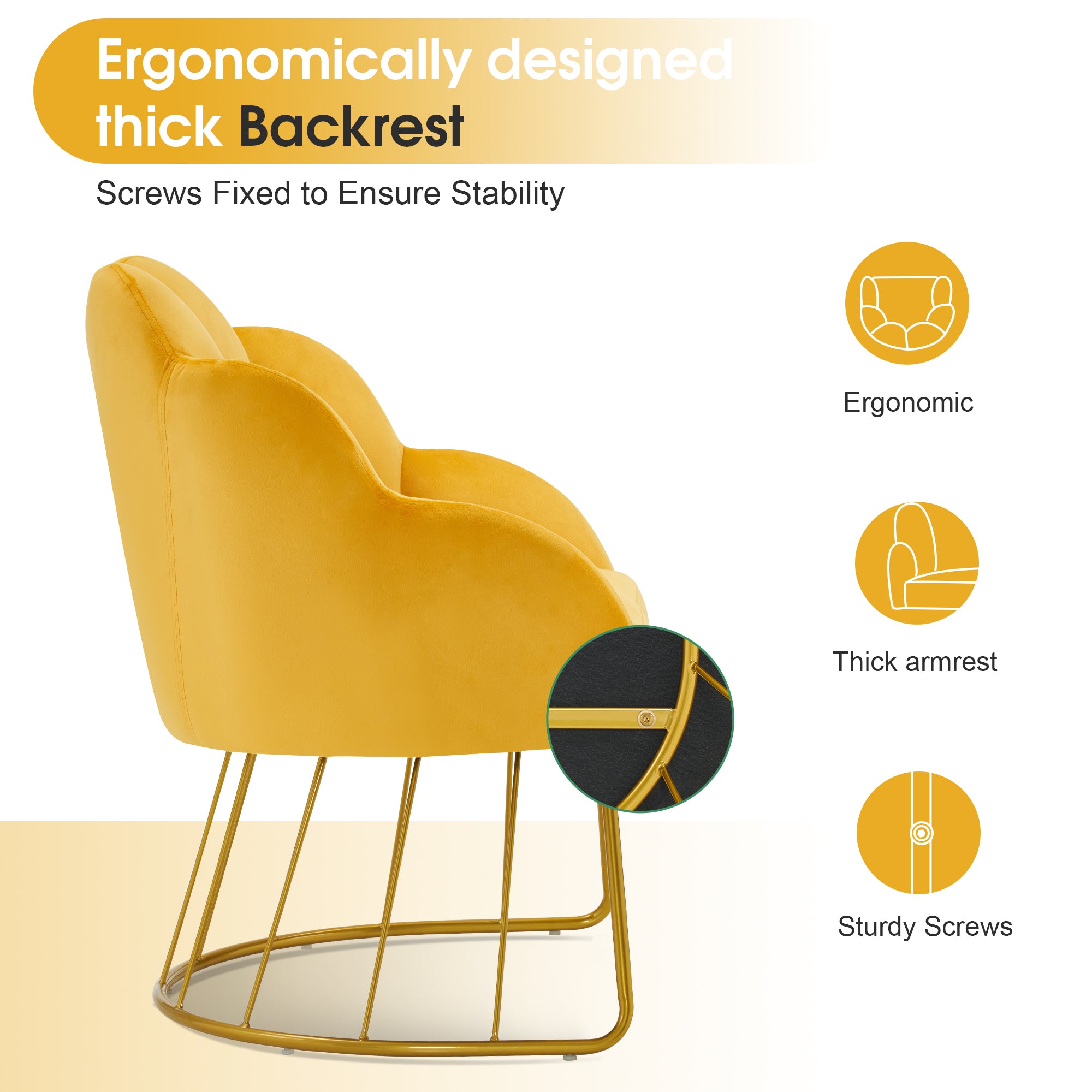 Beauty Nail Chair with Golden Support Leg, Home Dressing Makeup Armchair 3510