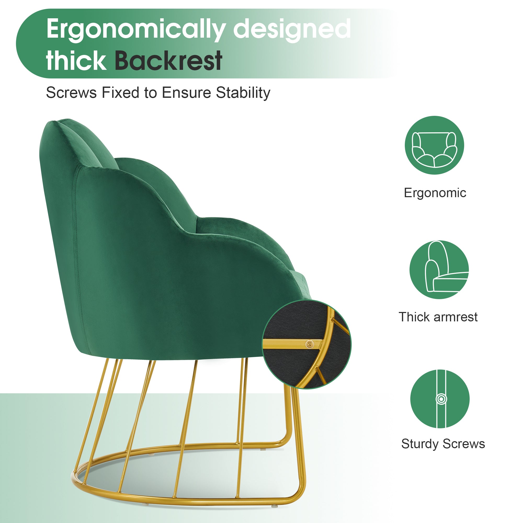 Beauty Nail Chair with Golden Support Leg, Home Dressing Makeup Armchair 3510