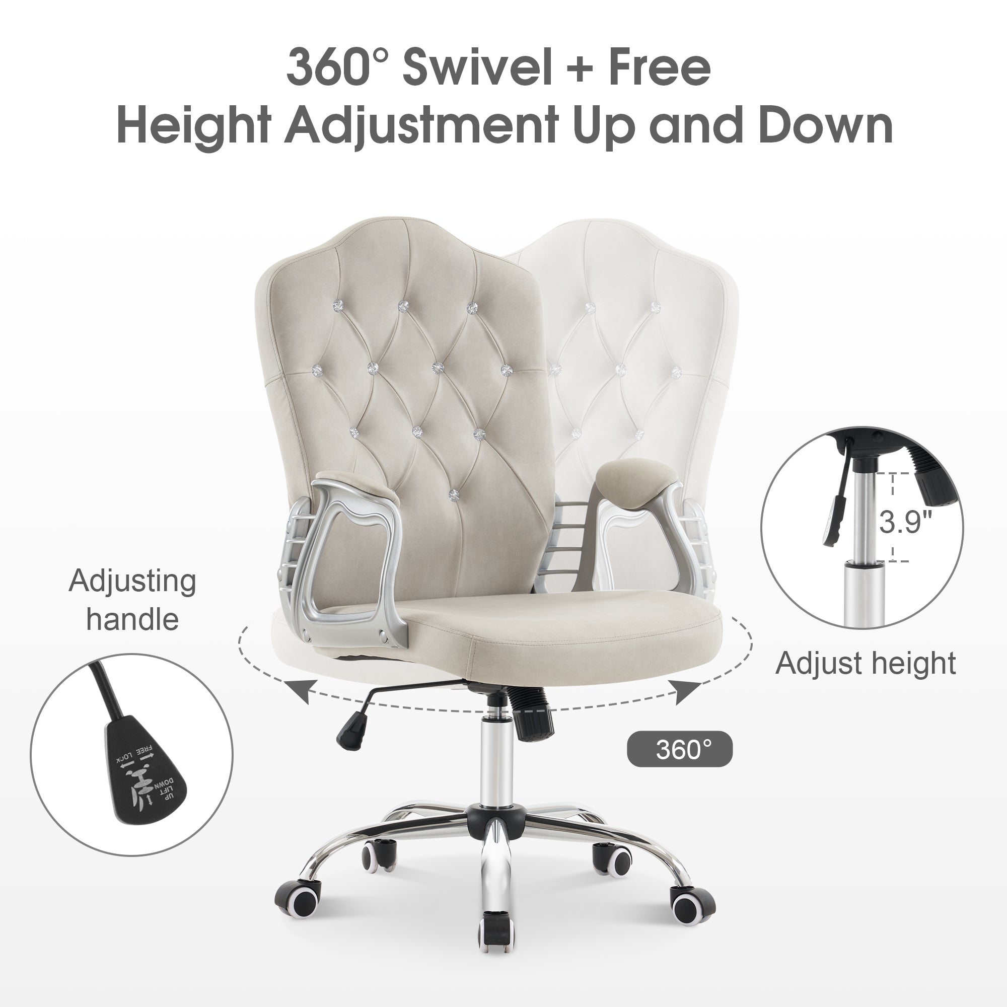 Height Adjustable Lumbar Support Nail Work Chair, Cute Swivel Rolling Makeup Chair 3535