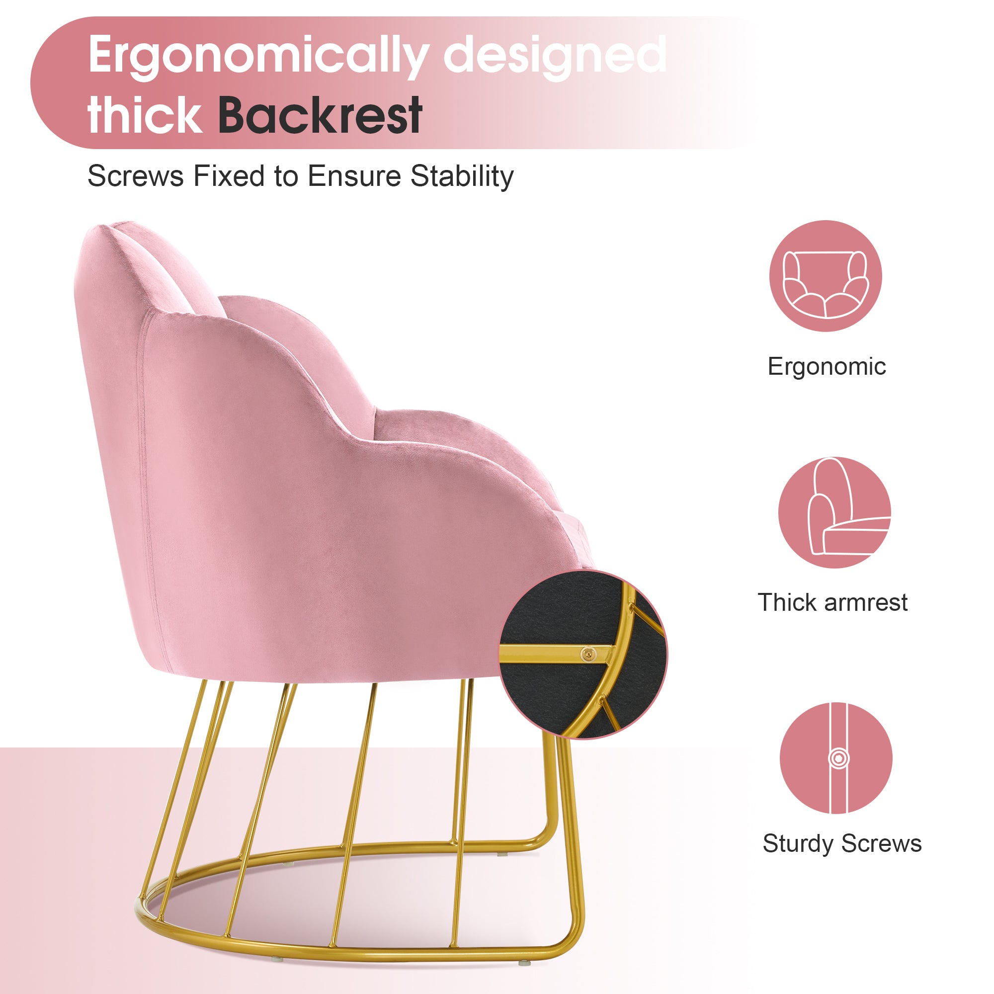 Beauty Nail Chair with Golden Support Leg, Home Dressing Makeup Armchair 3510