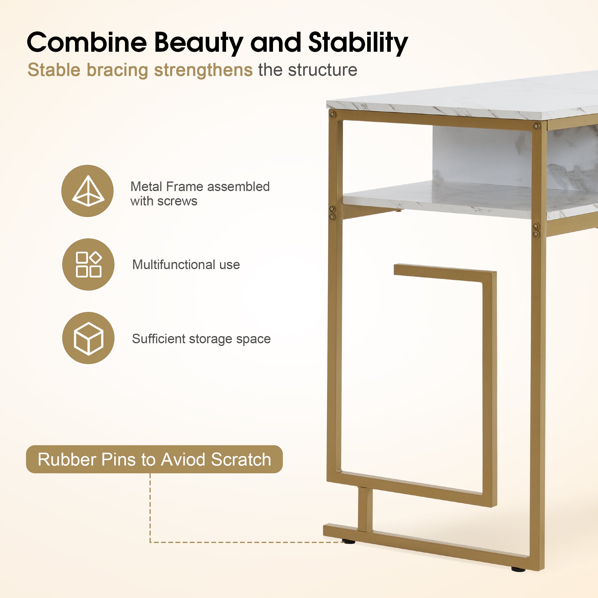 Marbling Panels Beauty Nail Tech Desk with Open Space, Multi-Purpose Manicure Storage Table 2419