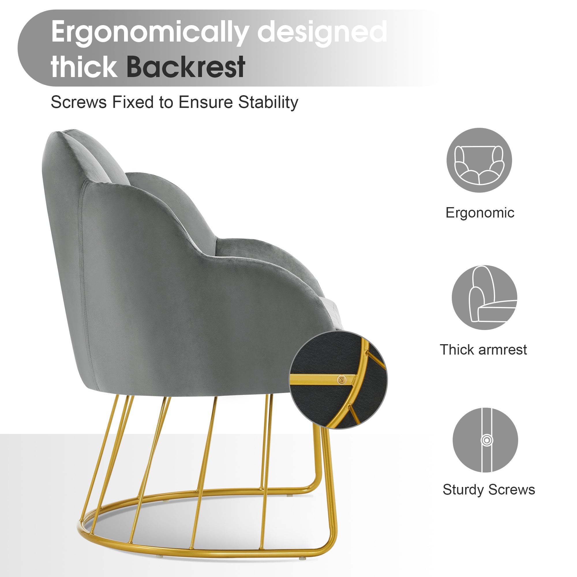 Beauty Nail Chair with Golden Support Leg, Home Dressing Makeup Armchair 3510