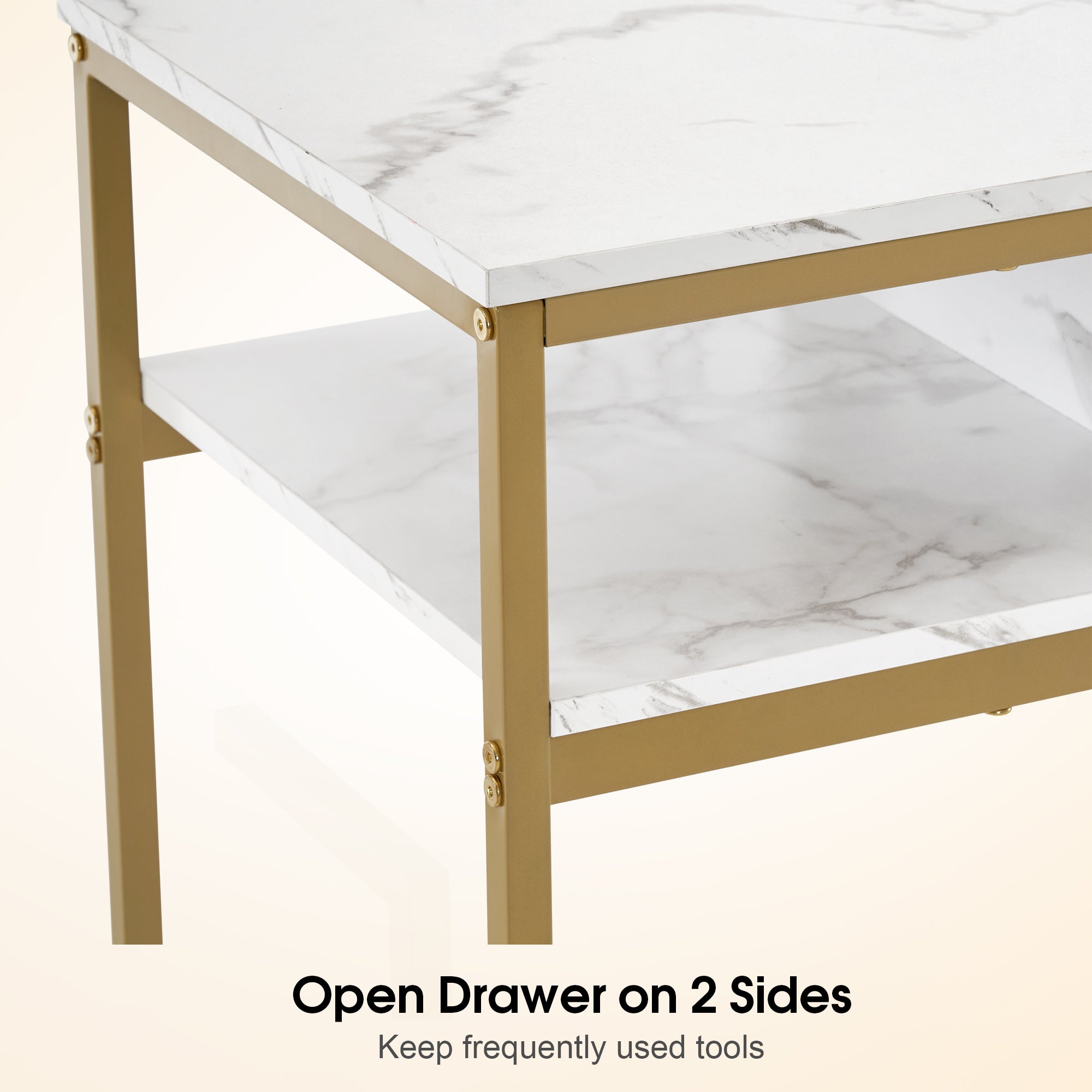 Marbling Panels Beauty Nail Tech Desk with Open Space, Multi-Purpose Manicure Storage Table 2419