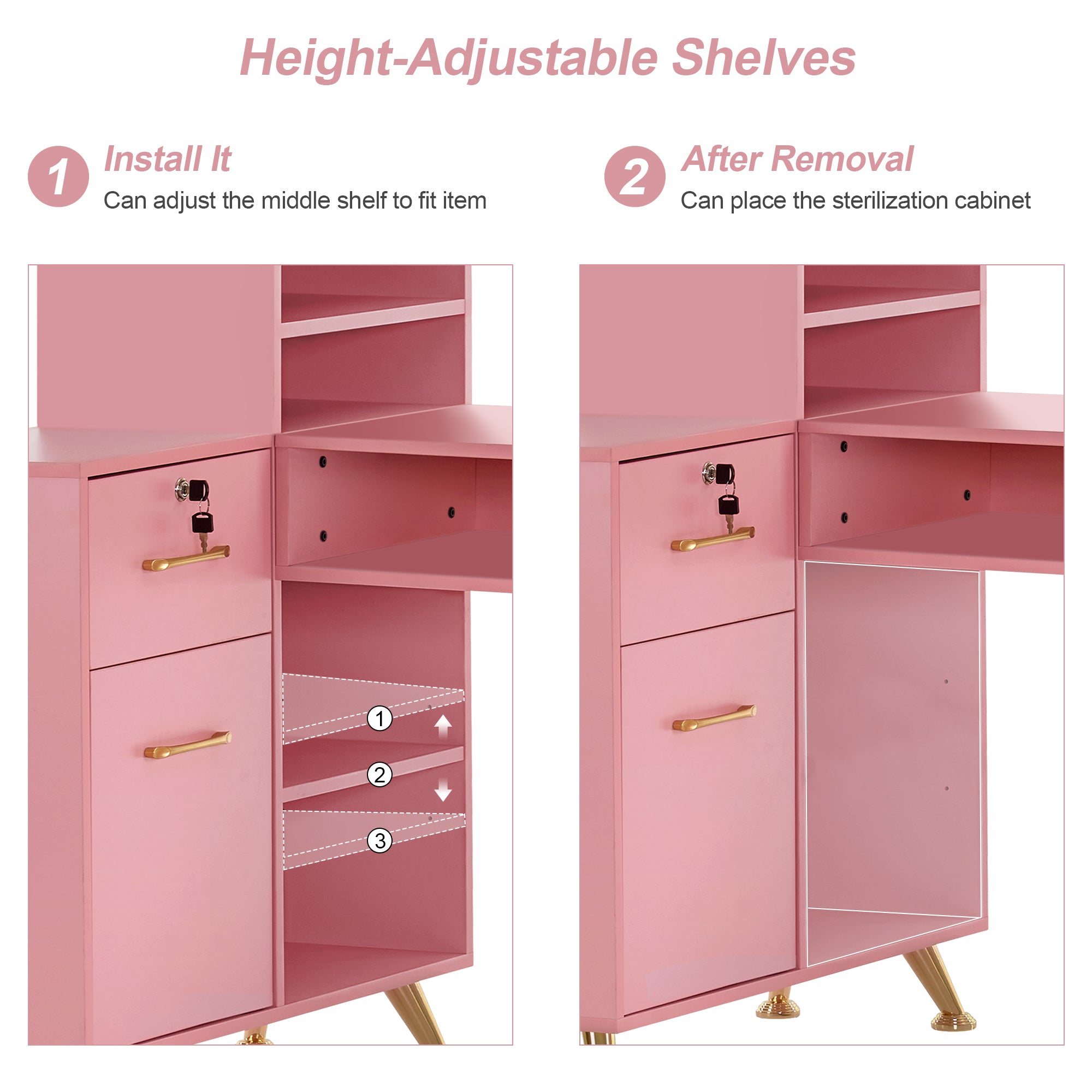 L-Shaped Multi-functional Storage Manicure Table, Beauty Nail Desk with Open Space 2866
