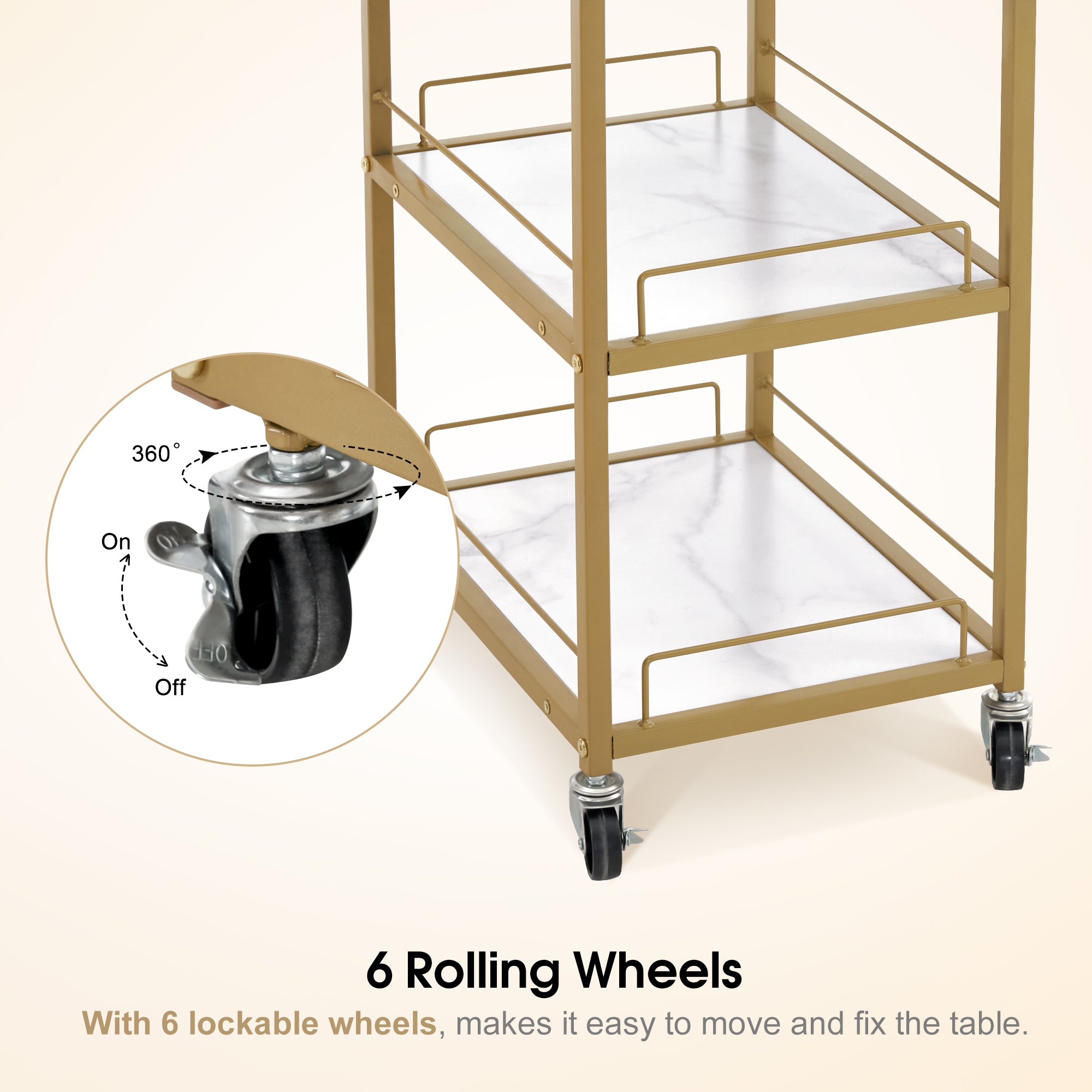 Simple Manicure Table with Rolling Wheels, Modern Marbling Makeup Station 2401