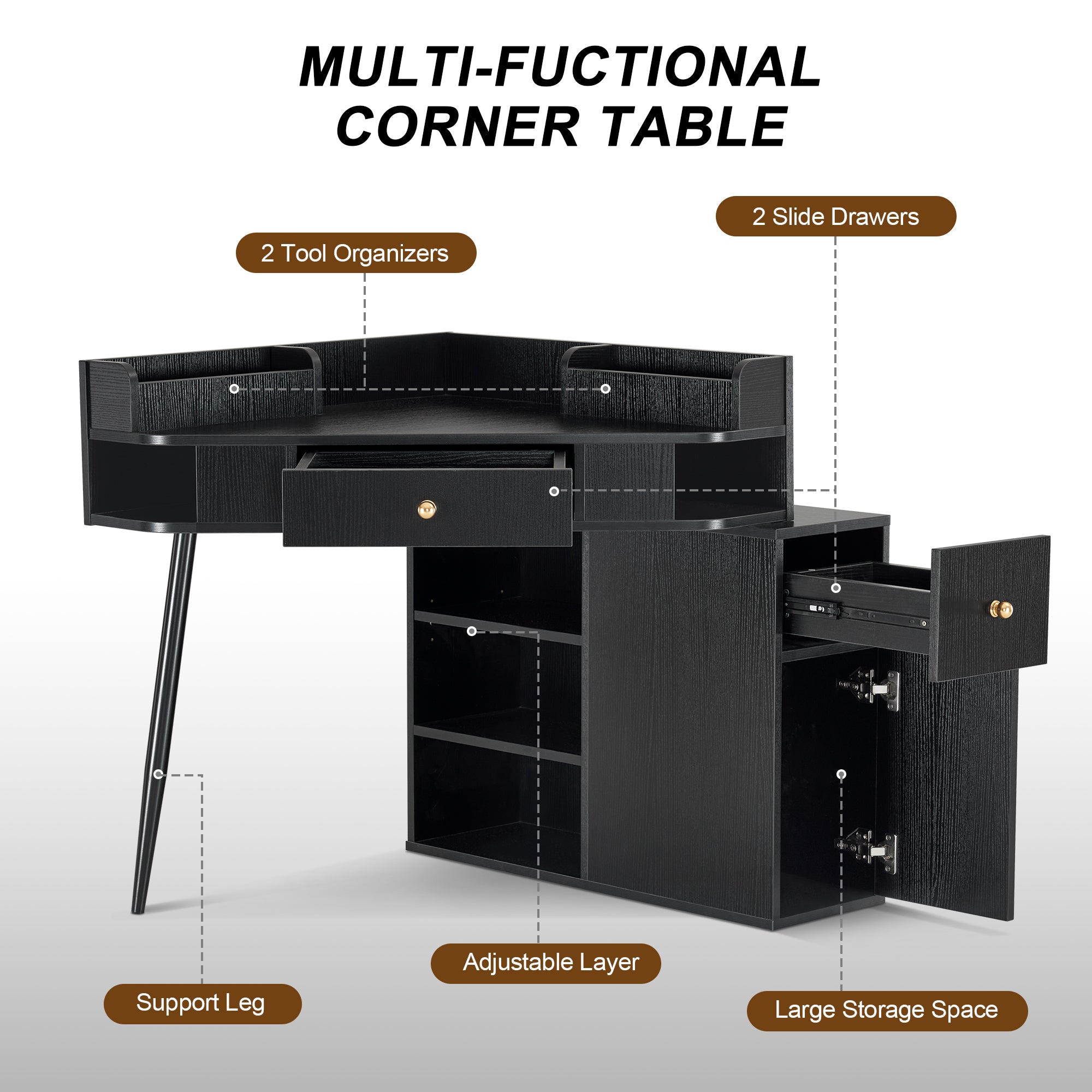 BarberPub Corner Dressing Table with Open Shelves Makeup Reception Station 2822