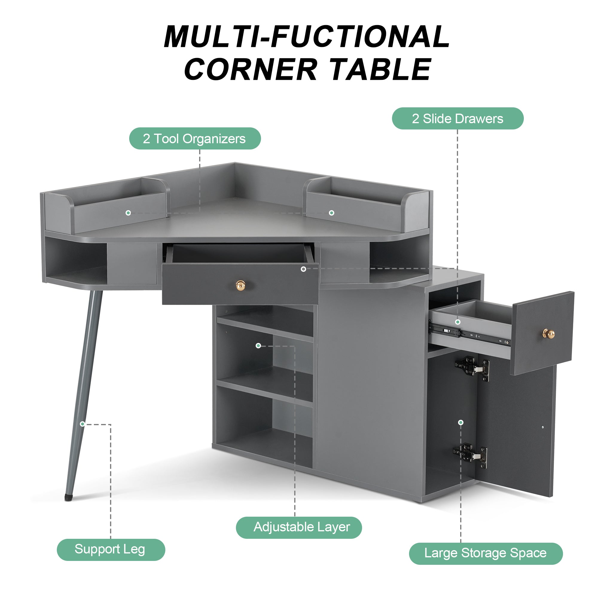 BarberPub Corner Dressing Table with Open Shelves Makeup Reception Station 2822