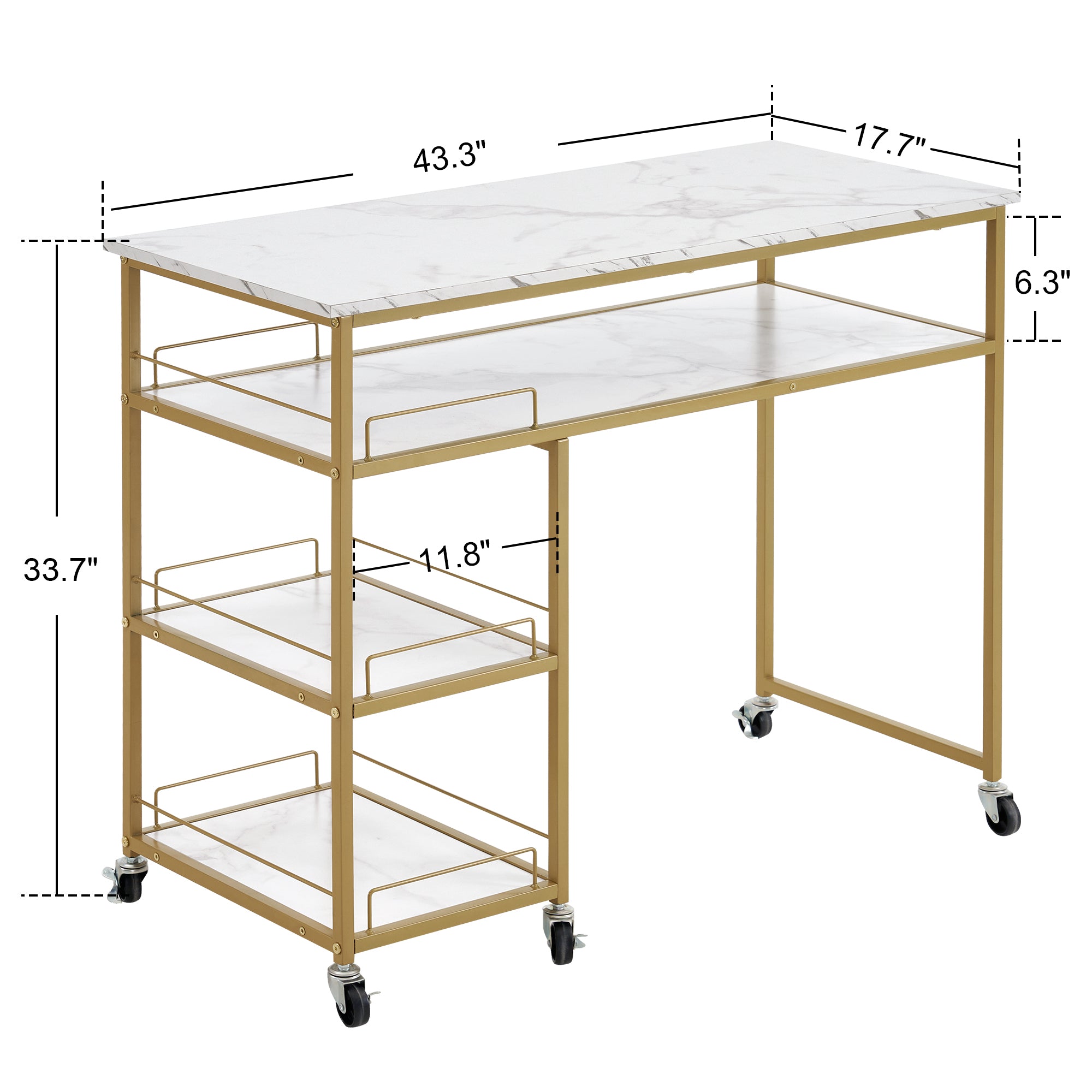 Simple Manicure Table with Rolling Wheels, Modern Marbling Makeup Station 2401