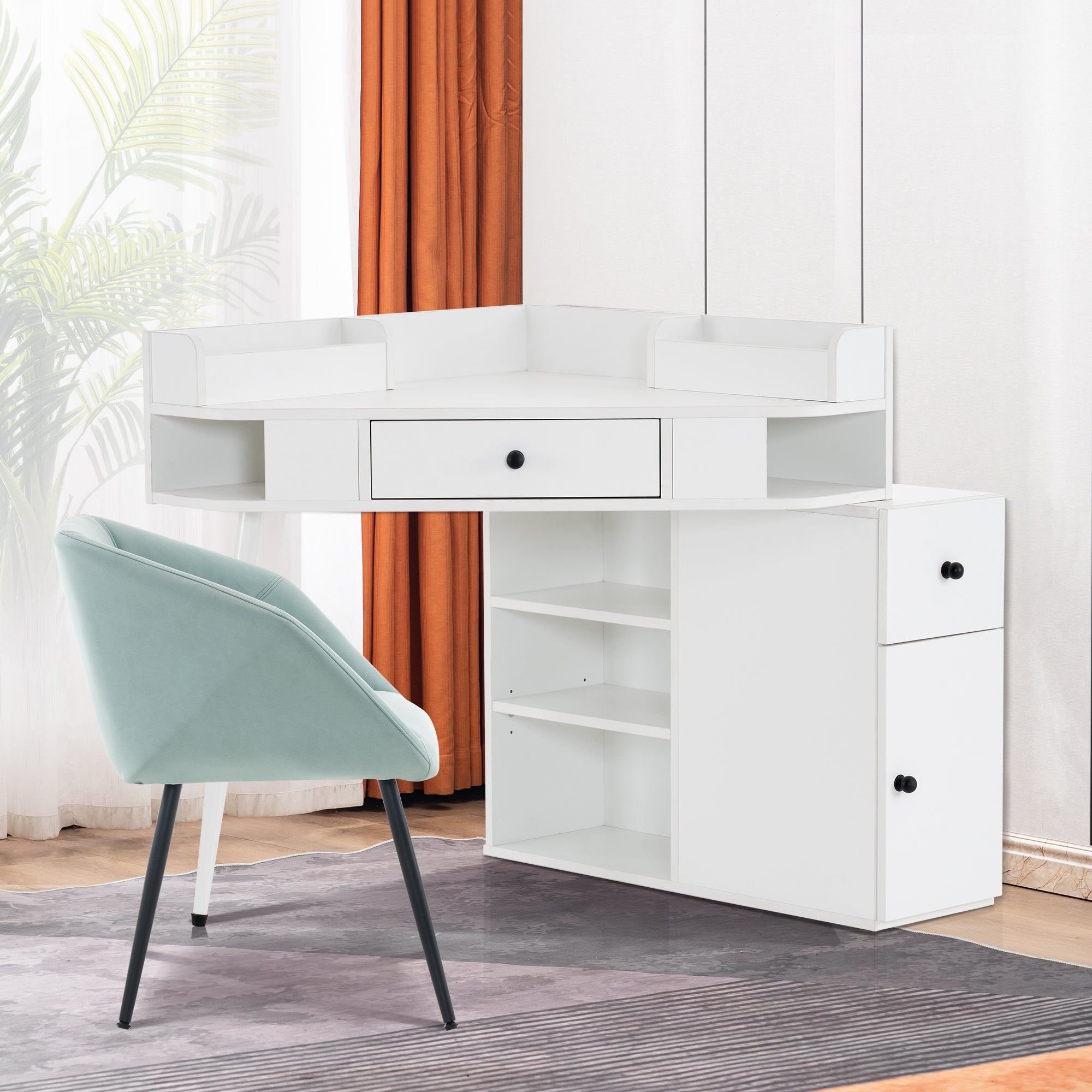 BarberPub Corner Dressing Table with Open Shelves Makeup Reception Station 2822