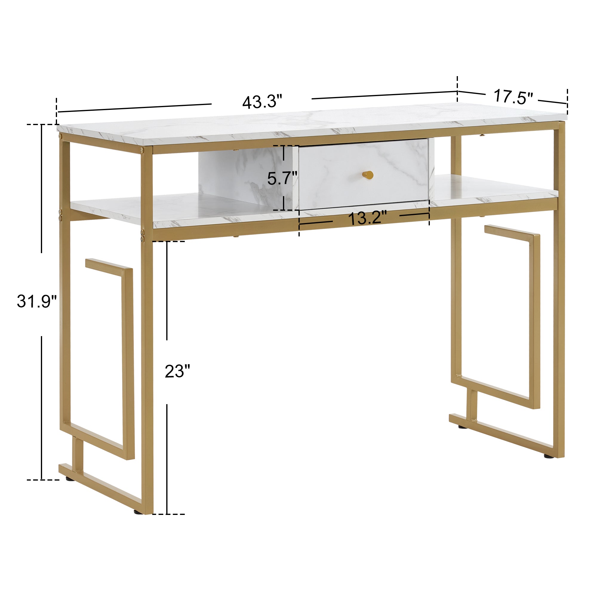 Marbling Panels Beauty Nail Tech Desk with Open Space, Multi-Purpose Manicure Storage Table 2419