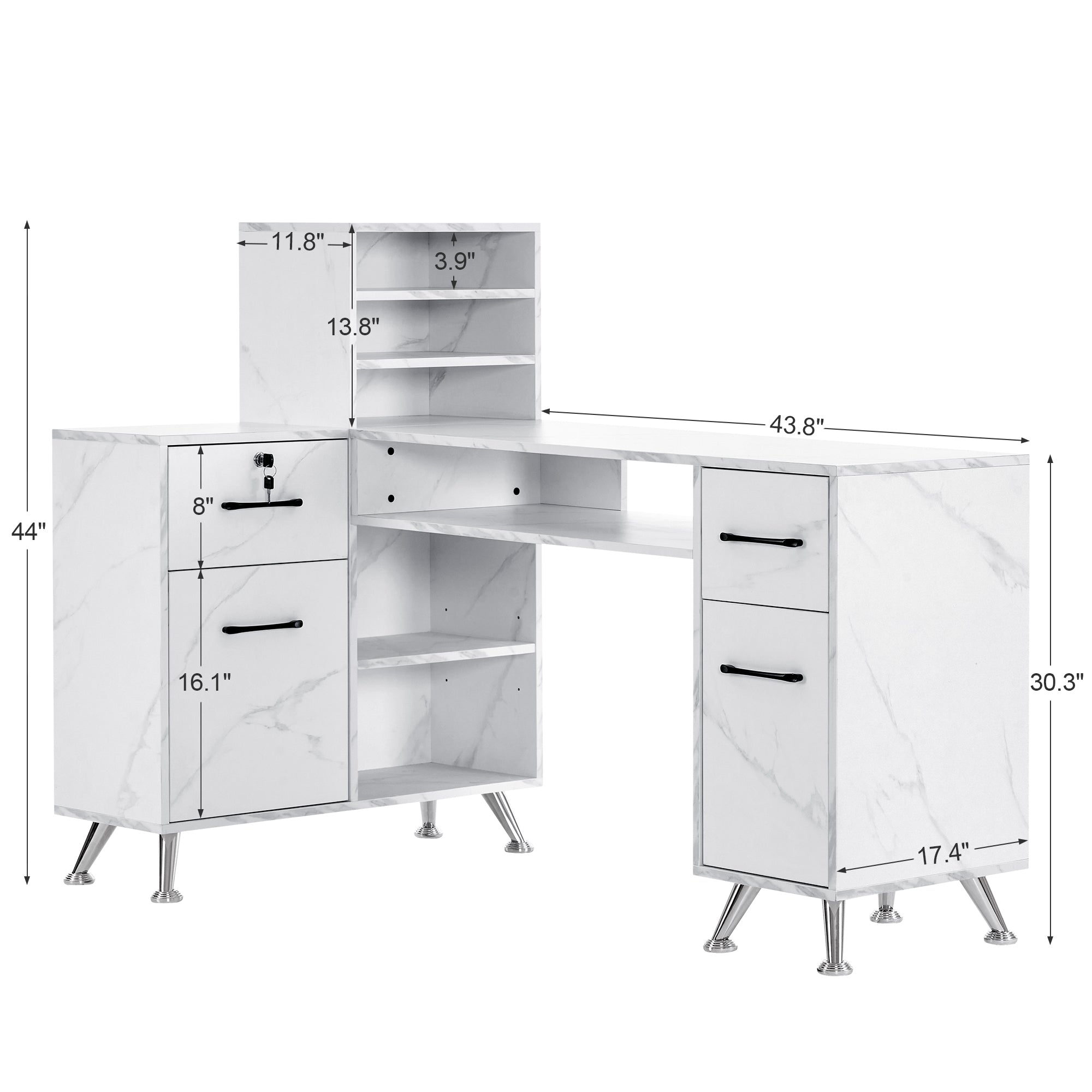 L-Shaped Multi-functional Storage Manicure Table, Beauty Nail Desk with Open Space 2866
