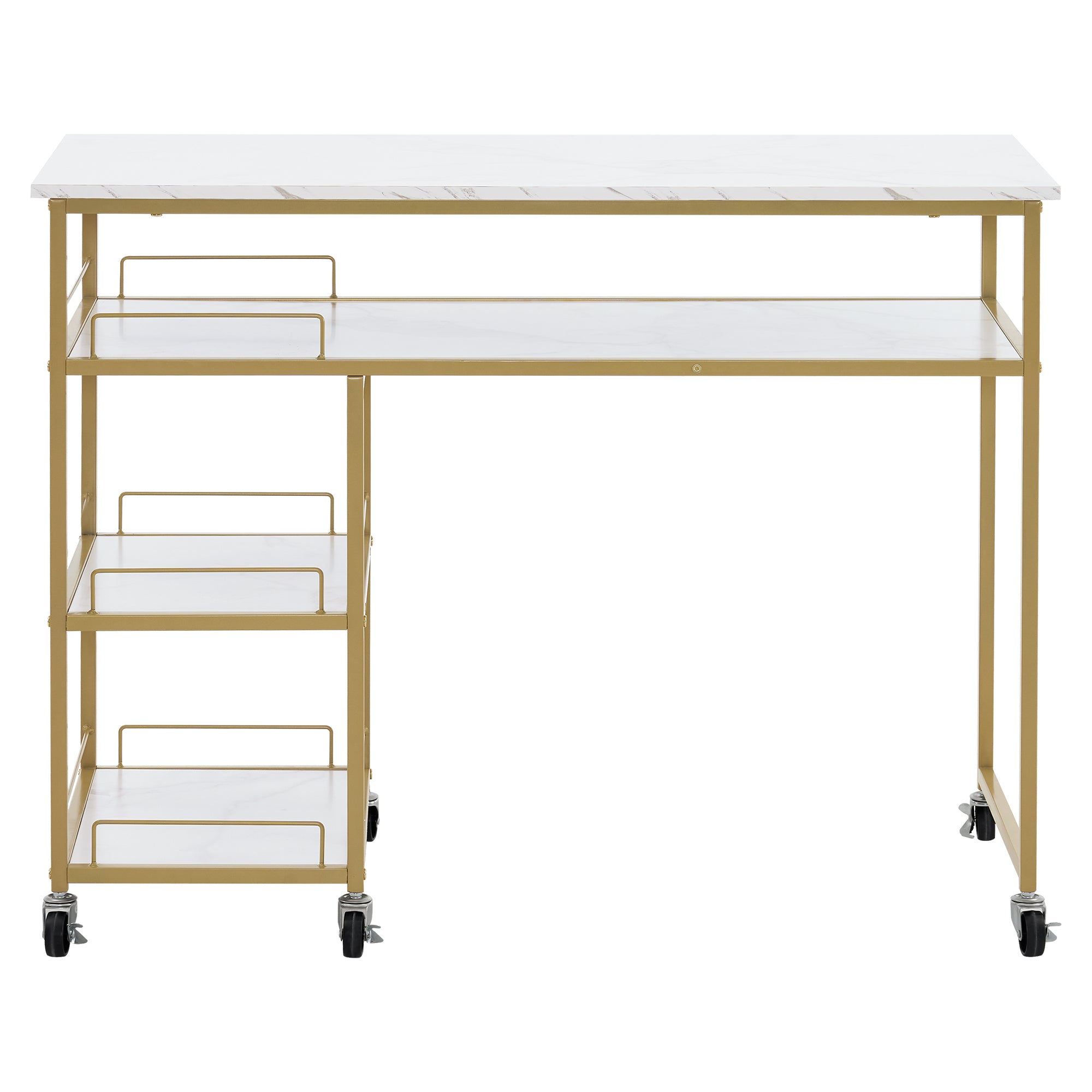 Simple Manicure Table with Rolling Wheels, Modern Marbling Makeup Station 2401