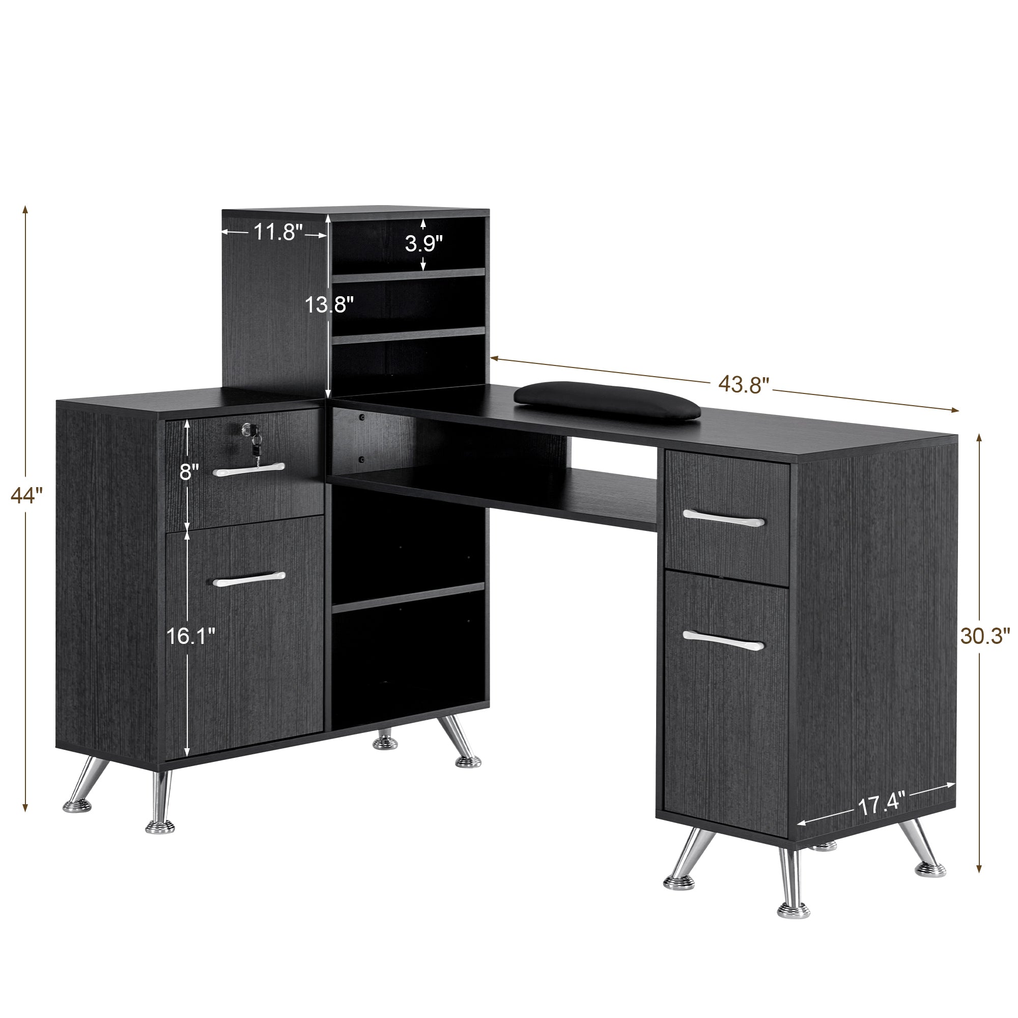 L-Shaped Multi-functional Storage Manicure Table, Beauty Nail Desk with Open Space 2866