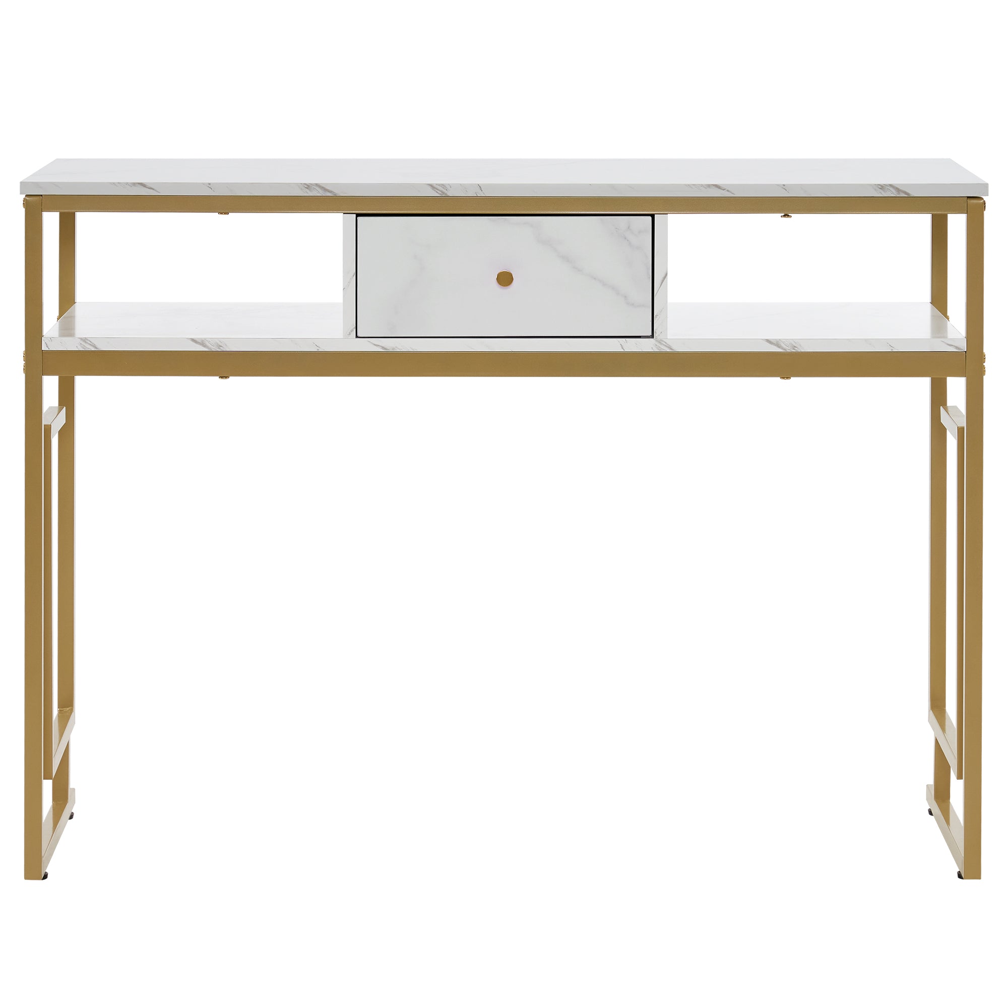 Marbling Panels Beauty Nail Tech Desk with Open Space, Multi-Purpose Manicure Storage Table 2419