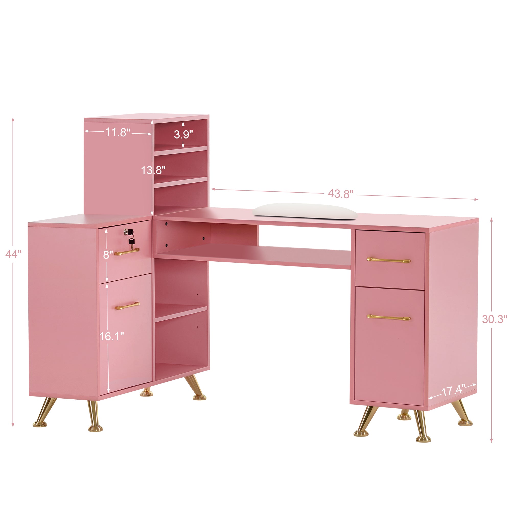 L-Shaped Multi-functional Storage Manicure Table, Beauty Nail Desk with Open Space 2866