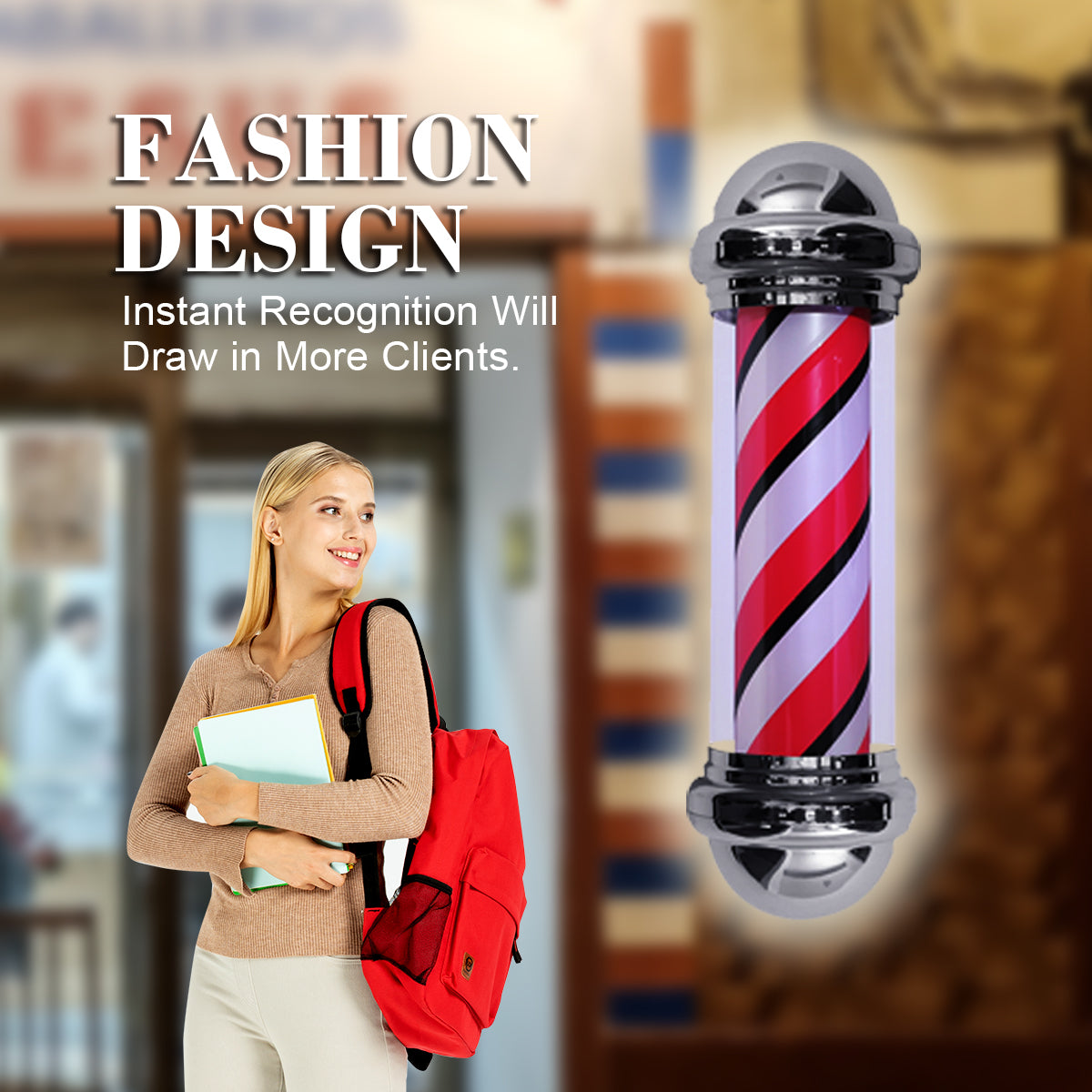 BarberPub Barber Pole Rotating LED Strips Metal Hair Salon Sign L016