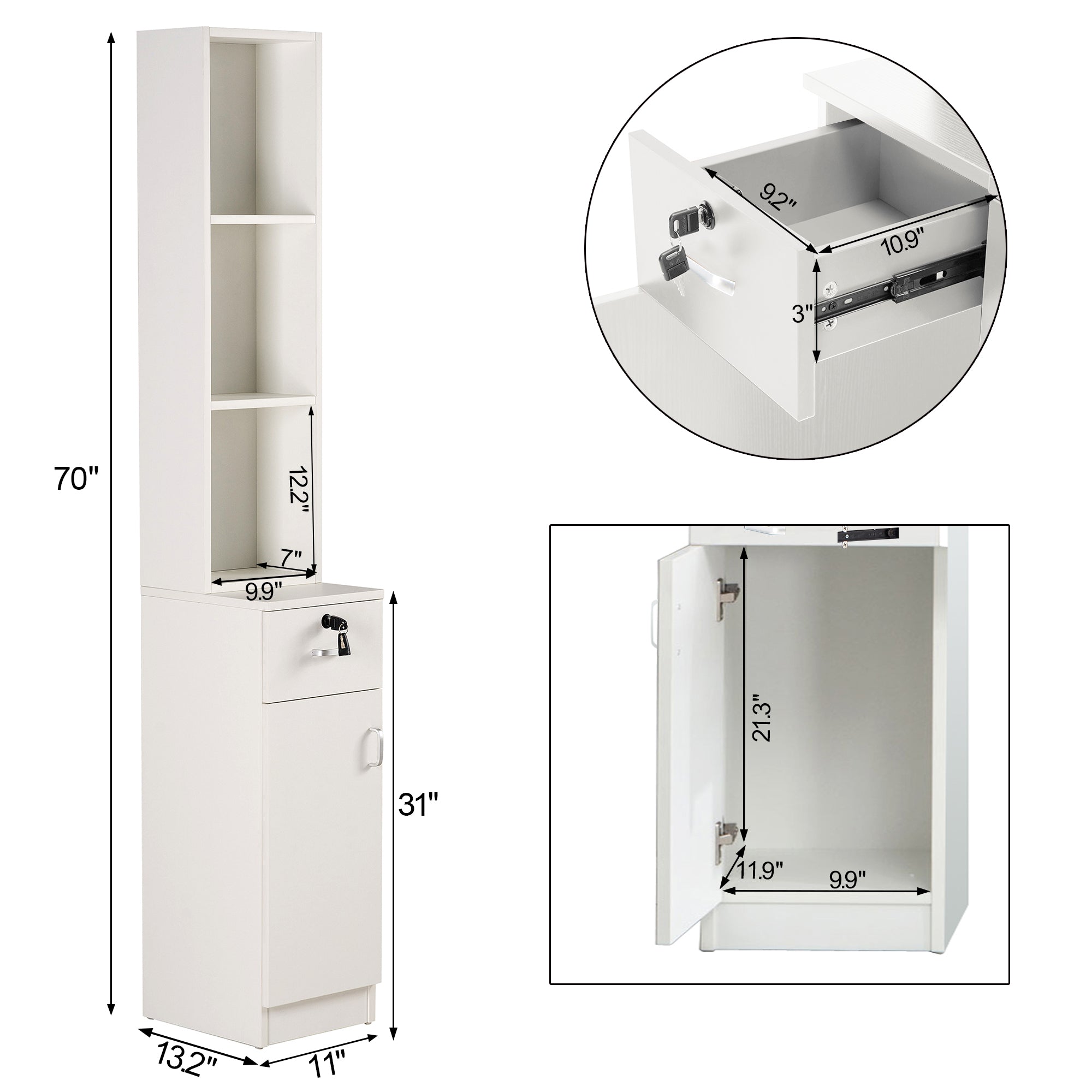 Hair Salon Wall Mount Station with Lockable Drawer and Cabinet, Barber Styling Equipment 3036-1