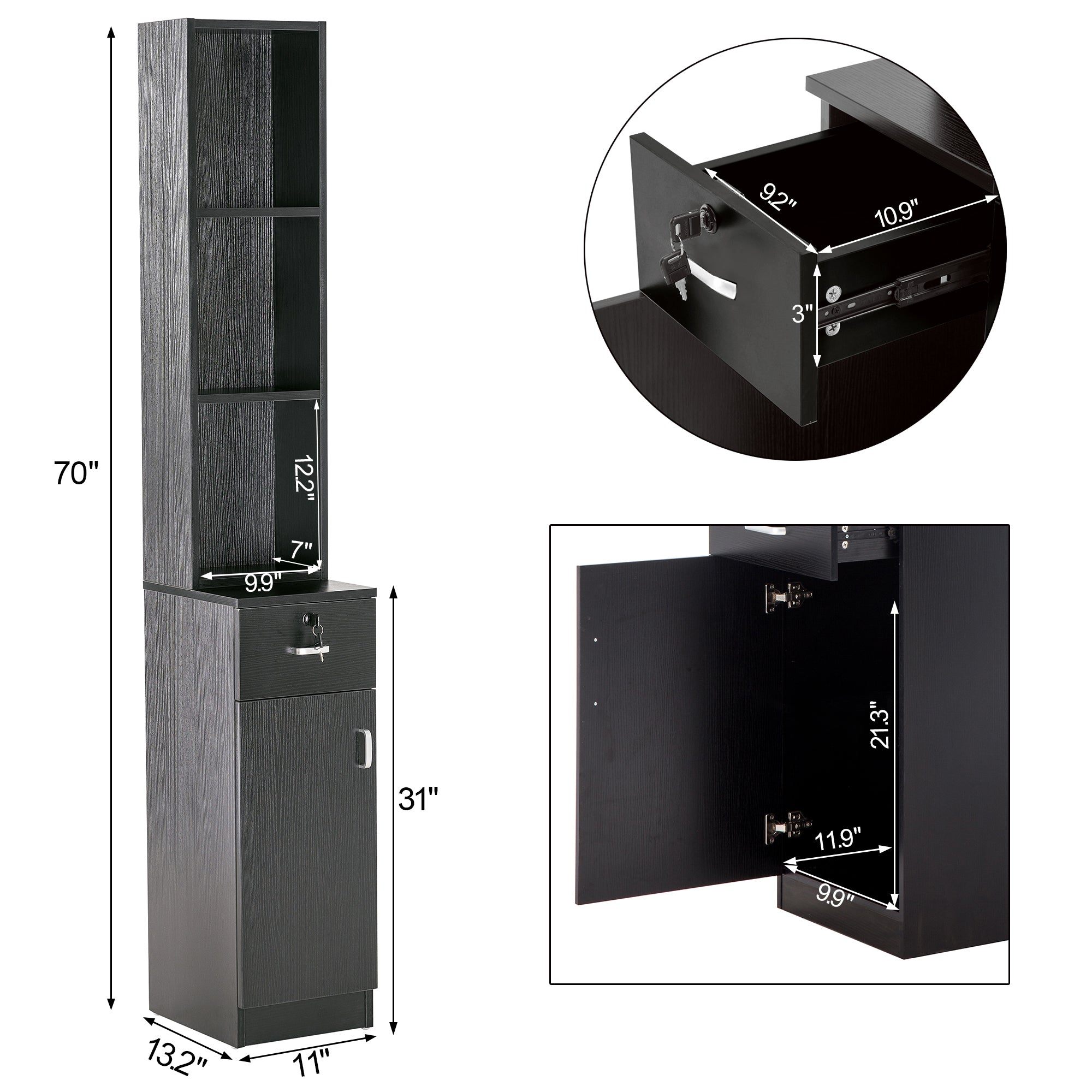 Hair Salon Wall Mount Station with Lockable Drawer and Cabinet, Barber Styling Equipment 3036-1