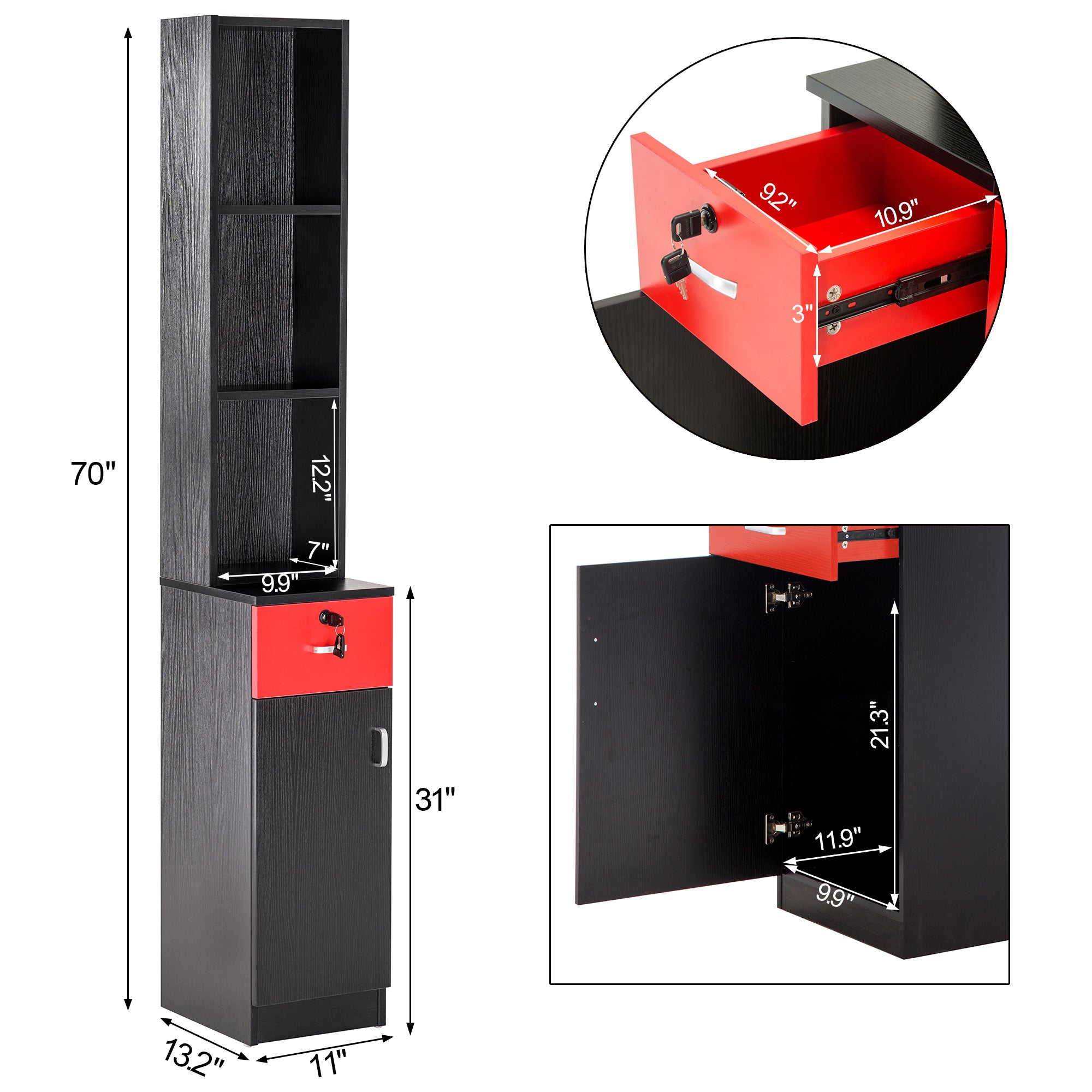 Hair Salon Wall Mount Station with Lockable Drawer and Cabinet, Barber Styling Equipment 3036-1