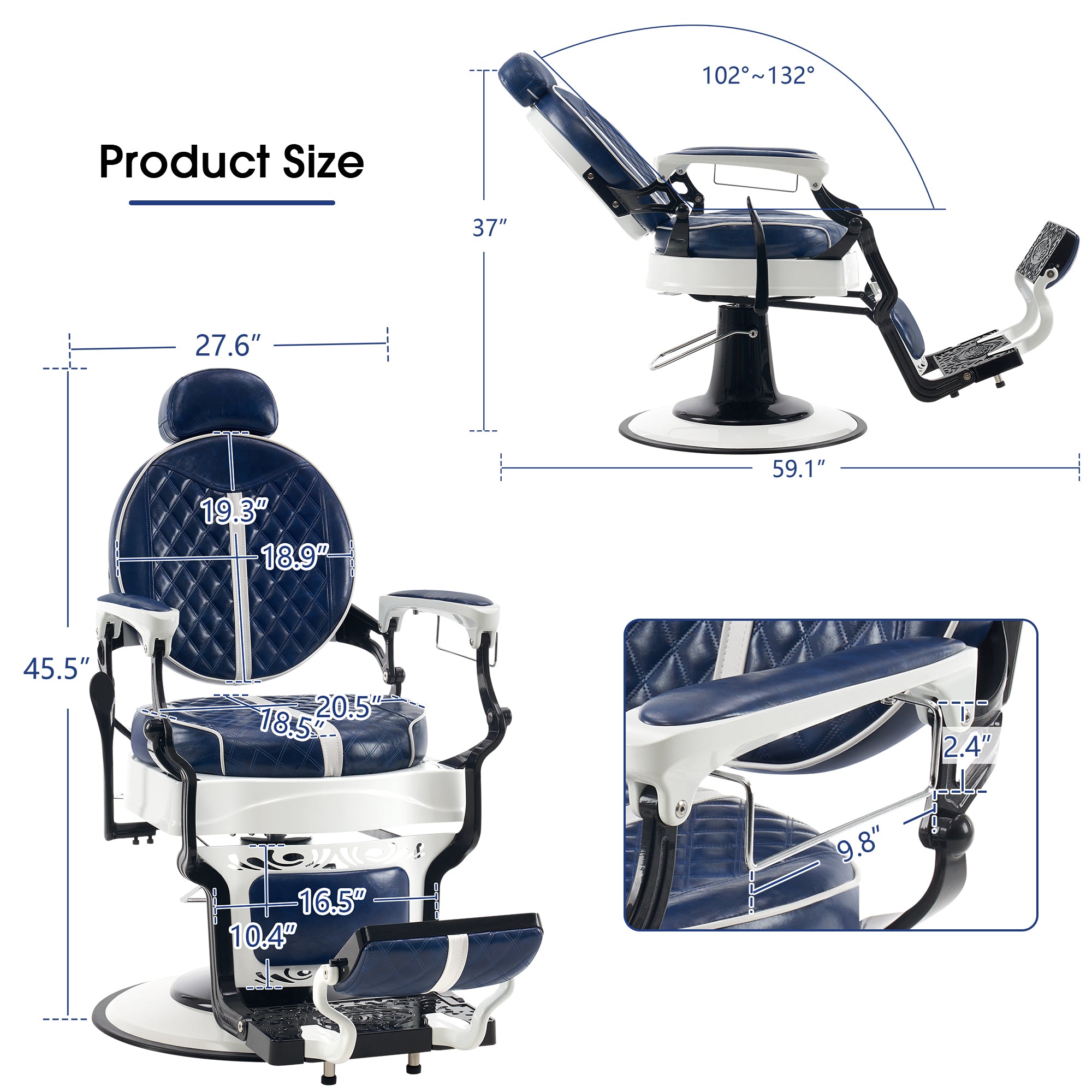 BarberPub Vintage Barber Chair, Hydraulic Reclining Salon Beauty Equipment 8739