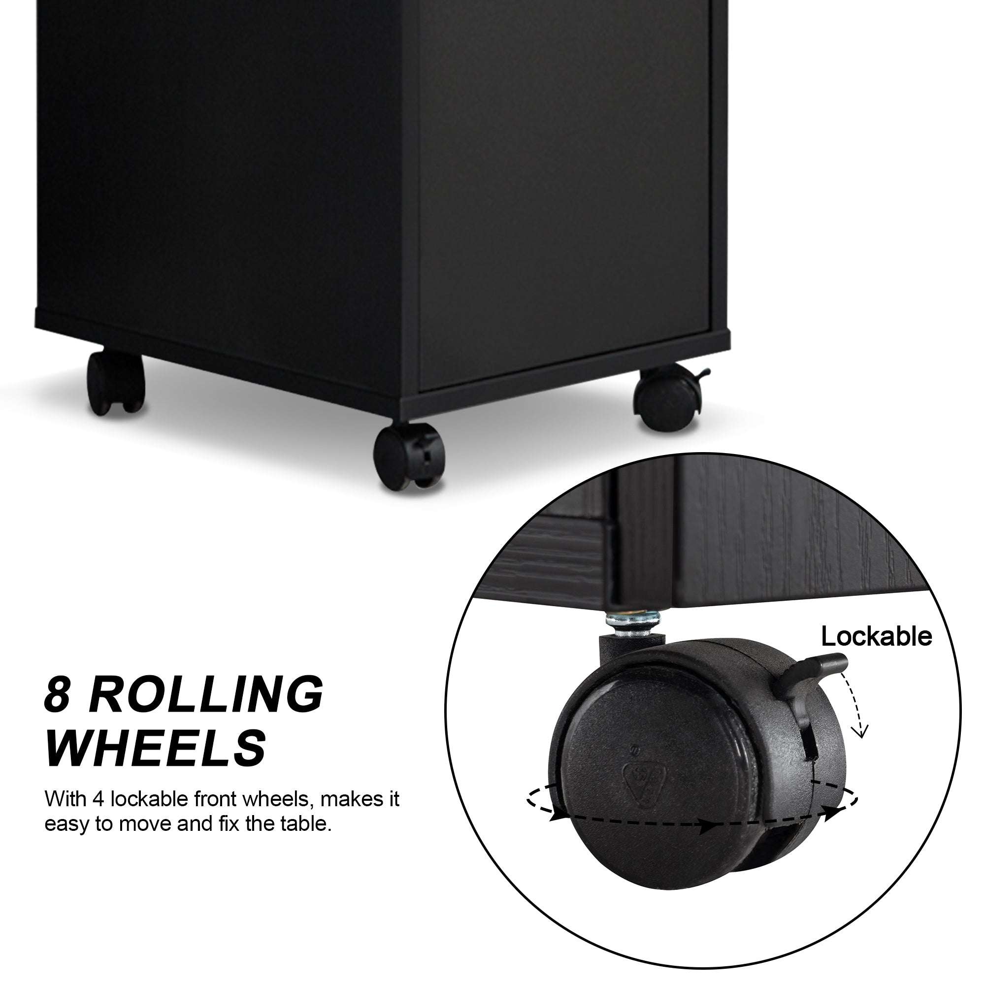 Manicure Acetone Resistant Table with Lockable Wheels, Nail Art Station for Storage 0611